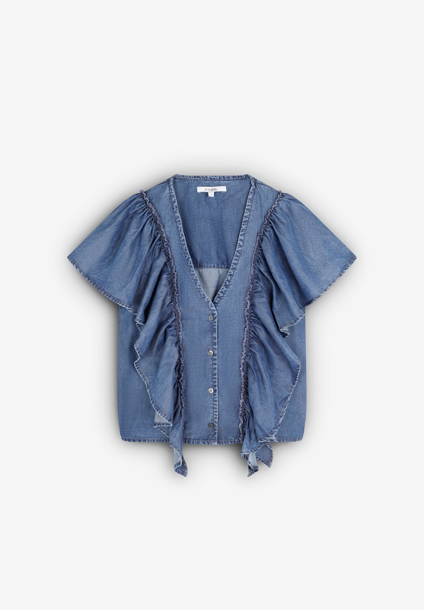CAMISA COM FOLHOS FLUIDA EM DENIM