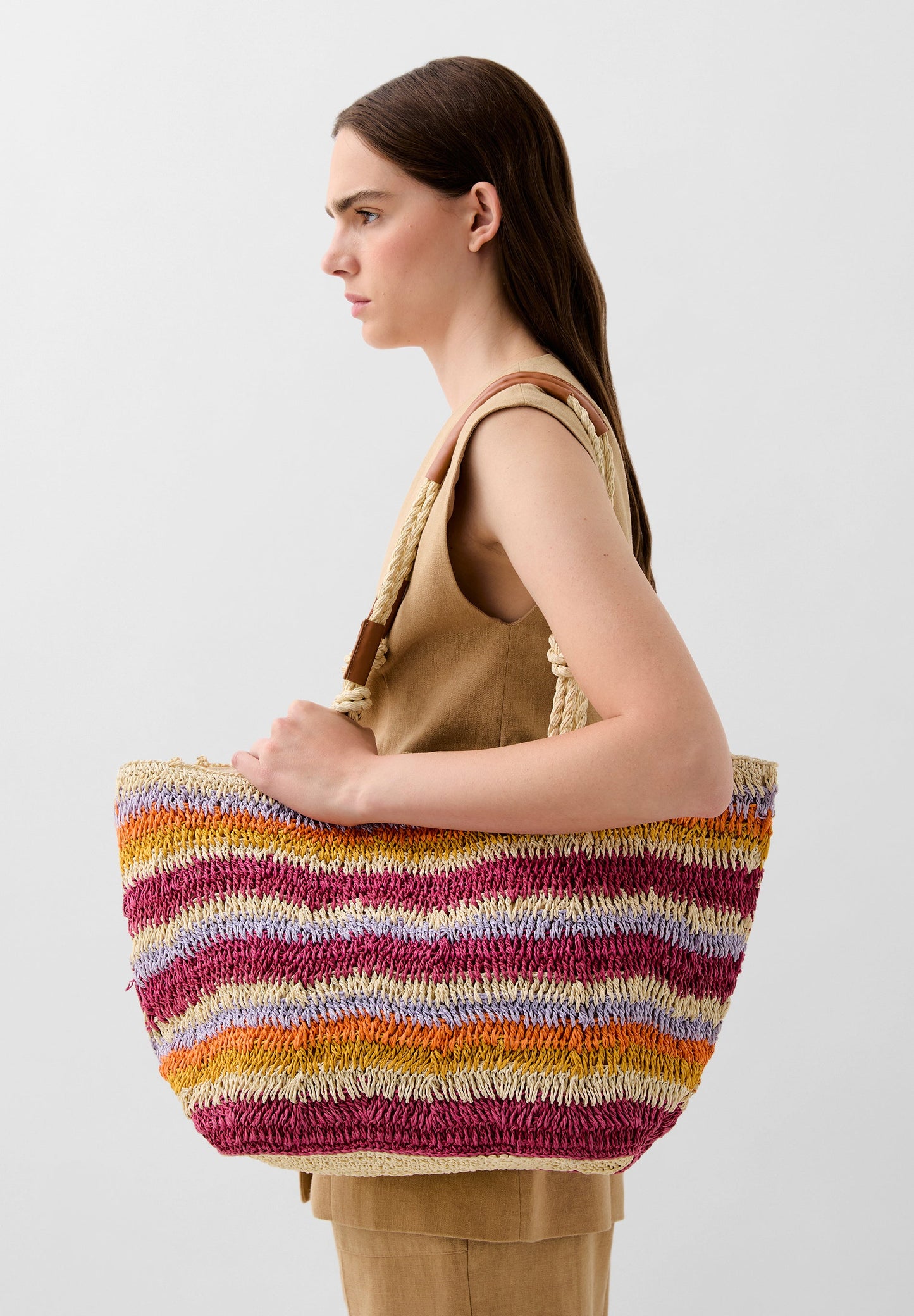 BOLSA TOTE BAG EM RÁFIA MULTICOLOR