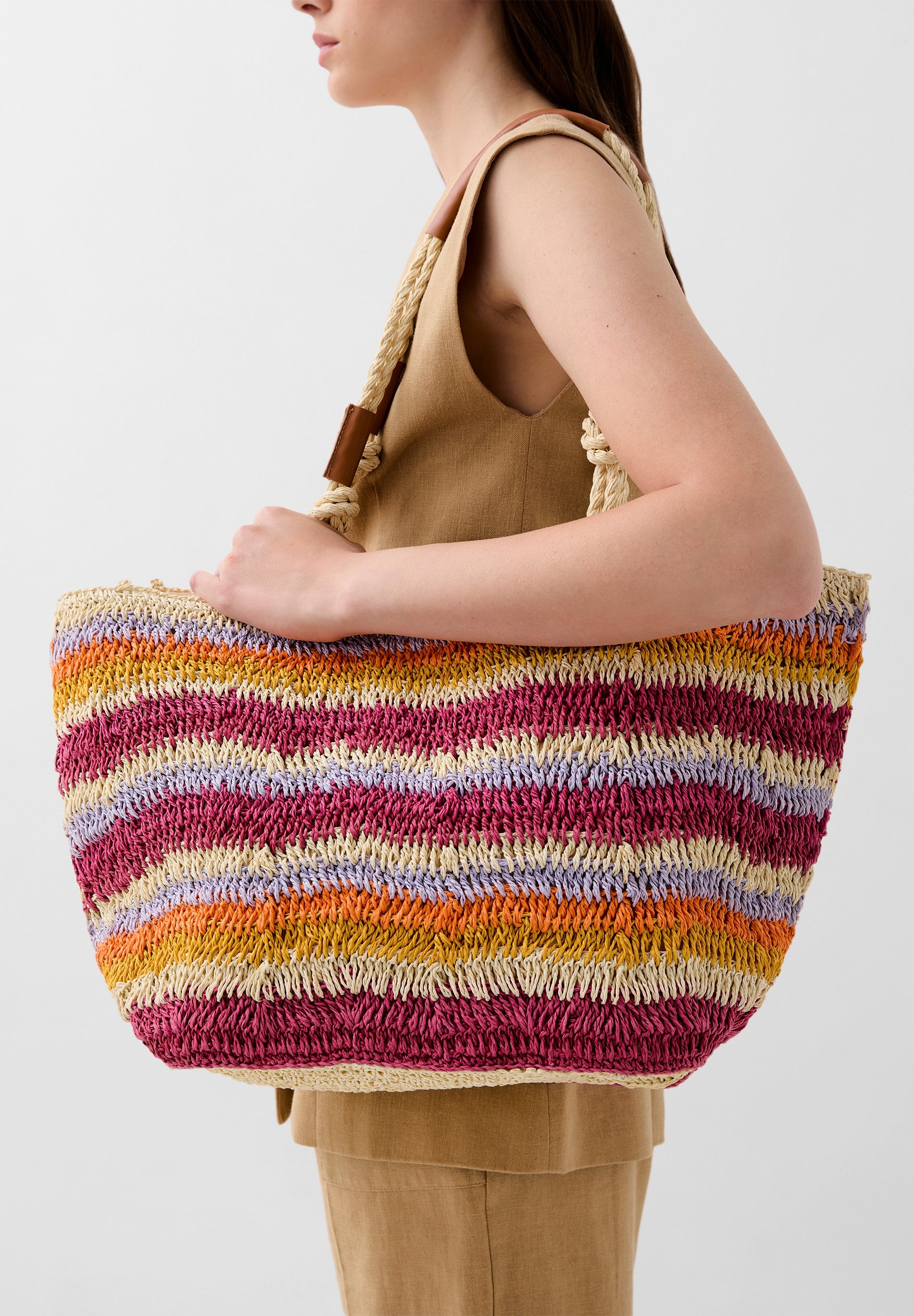 BOLSA TOTE BAG EM RÁFIA MULTICOLOR