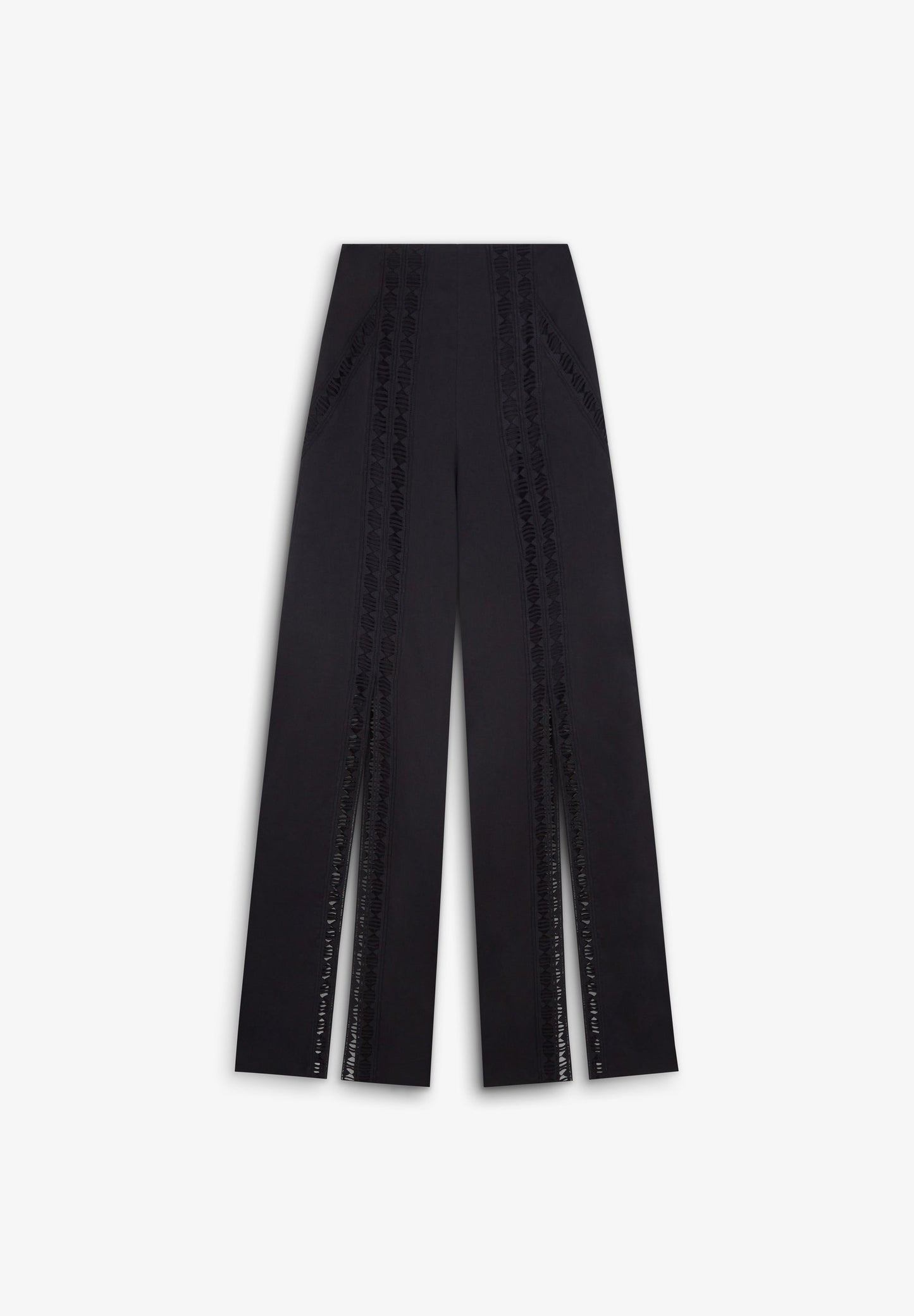 CALÇAS COM ABERTURAS E BORDADOS