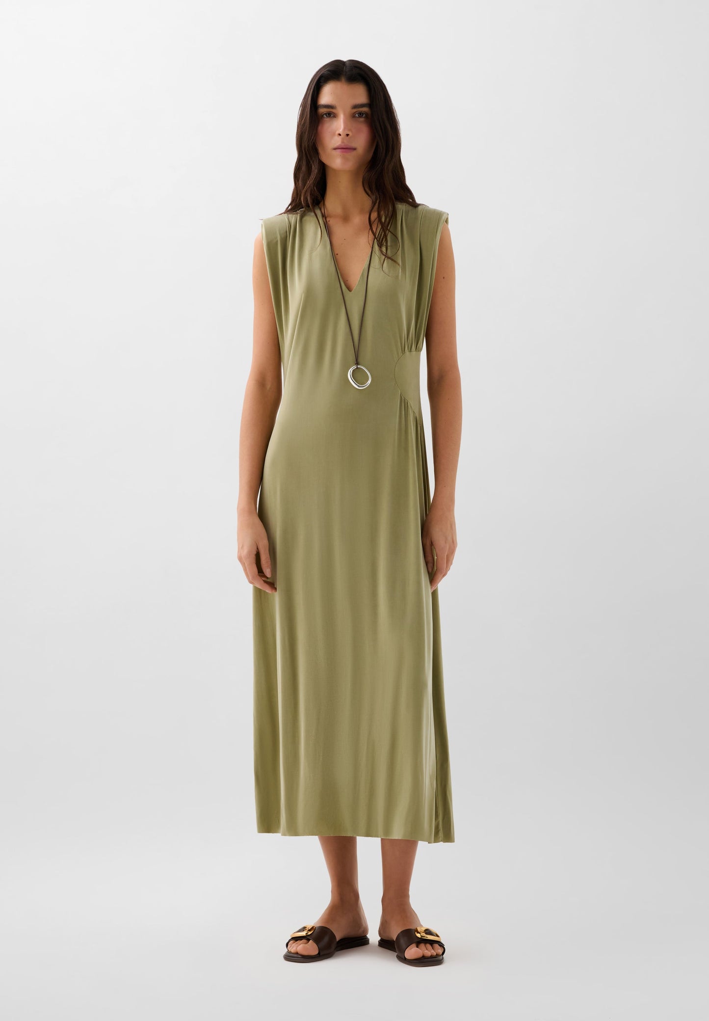 VESTIDO DE CUPRO COM PORMENOR NA CINTURA