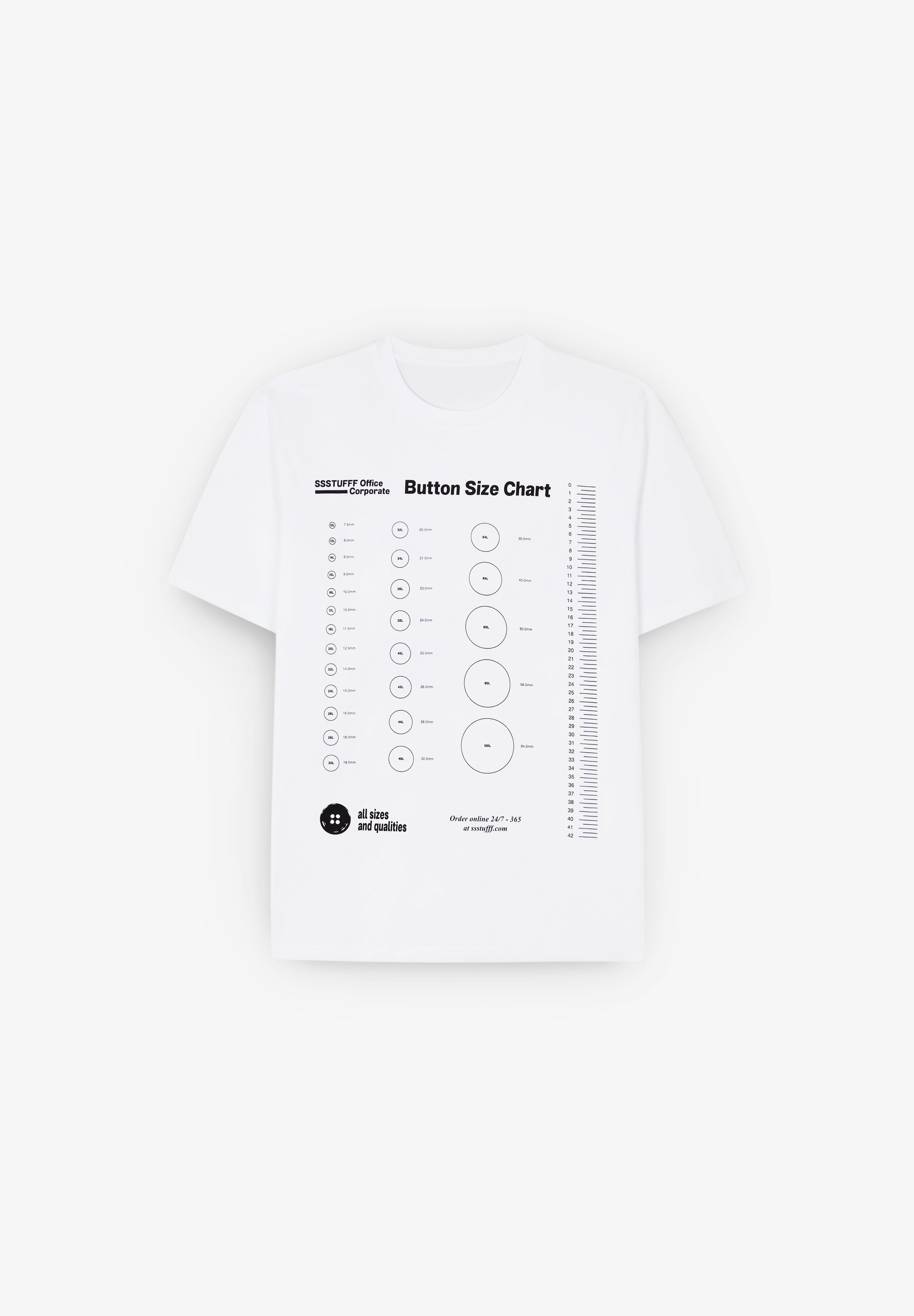 SSSTUFFF | BUTTONS SIZE CHART TEE