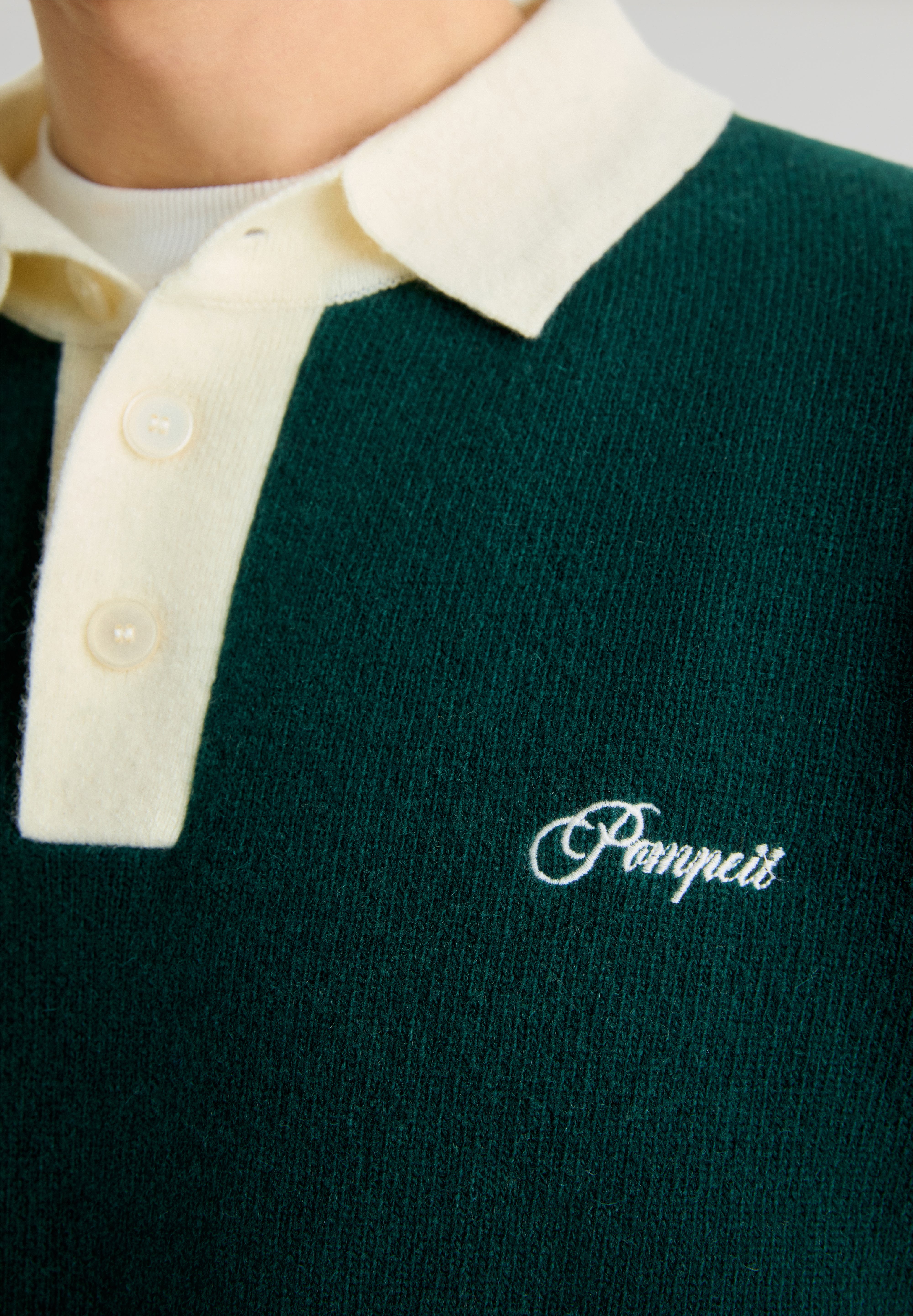 POMPEII BRAND | CAMISA POLO C/ LOGÓTIPO EM LÃ VERDE-ESCURA