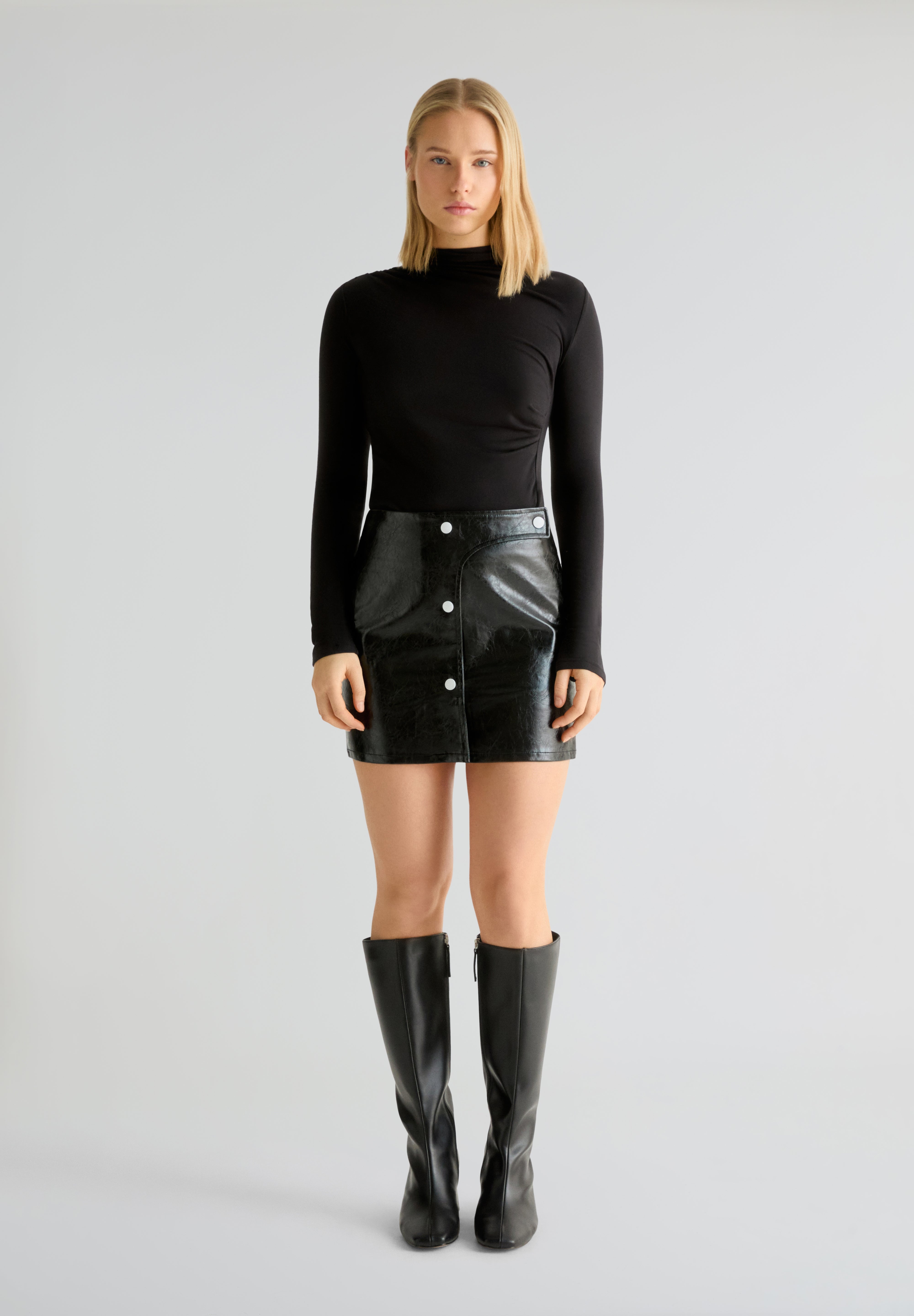 LAAGAM | LENA BLACK FAUX LEATHER SKIRT
