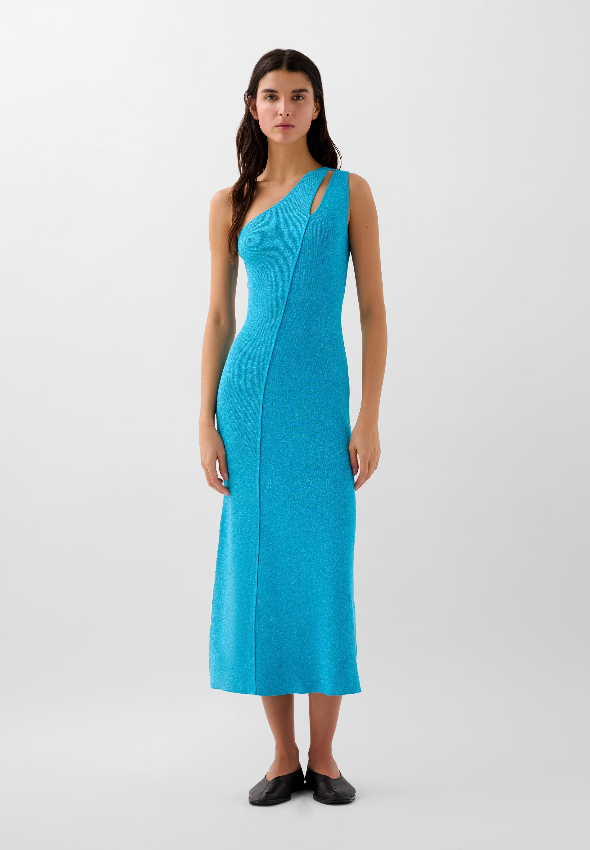 VESTIDO DE MALHA EM FIO METALIZADO BICOLOR
