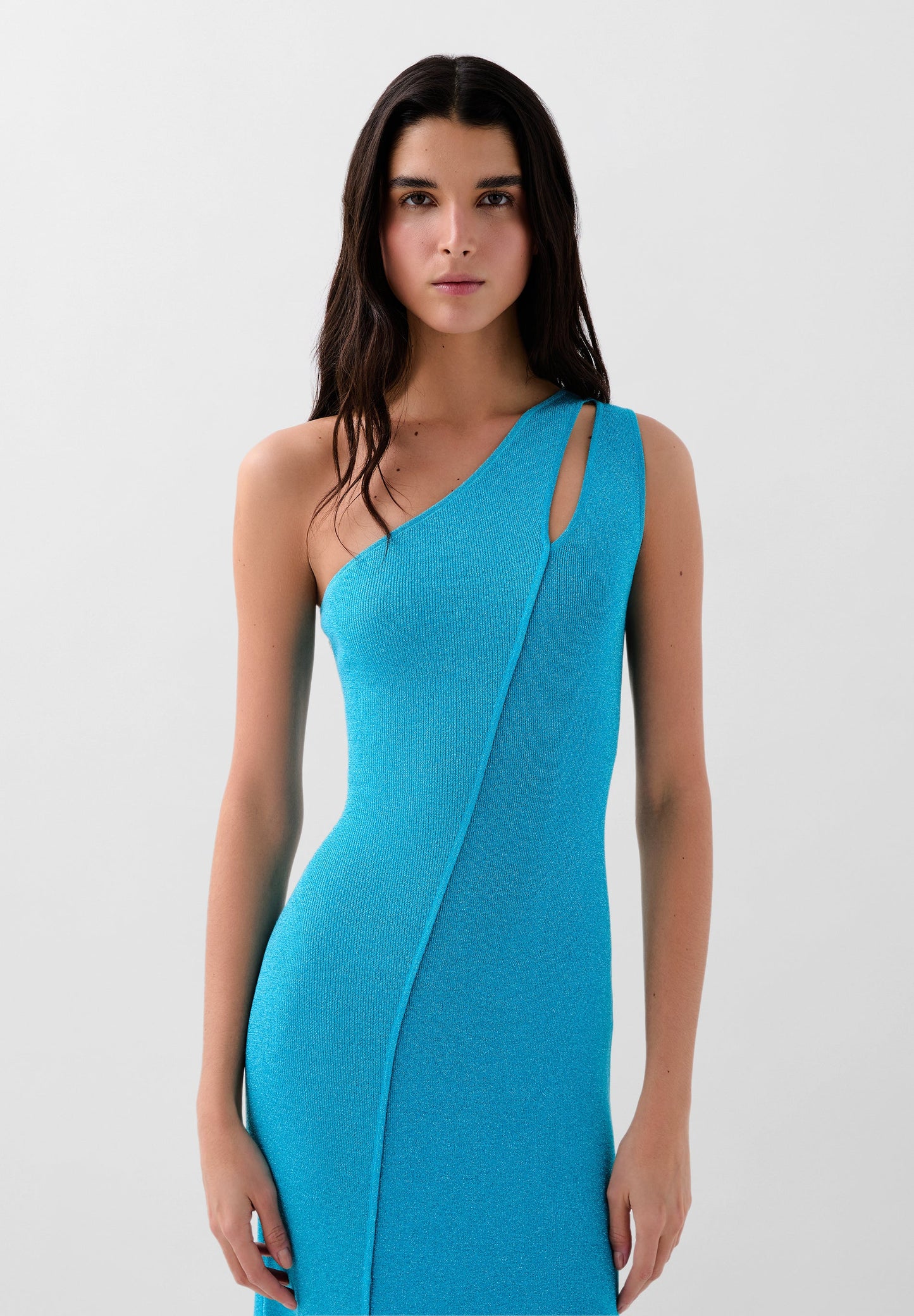 VESTIDO DE MALHA EM FIO METALIZADO BICOLOR