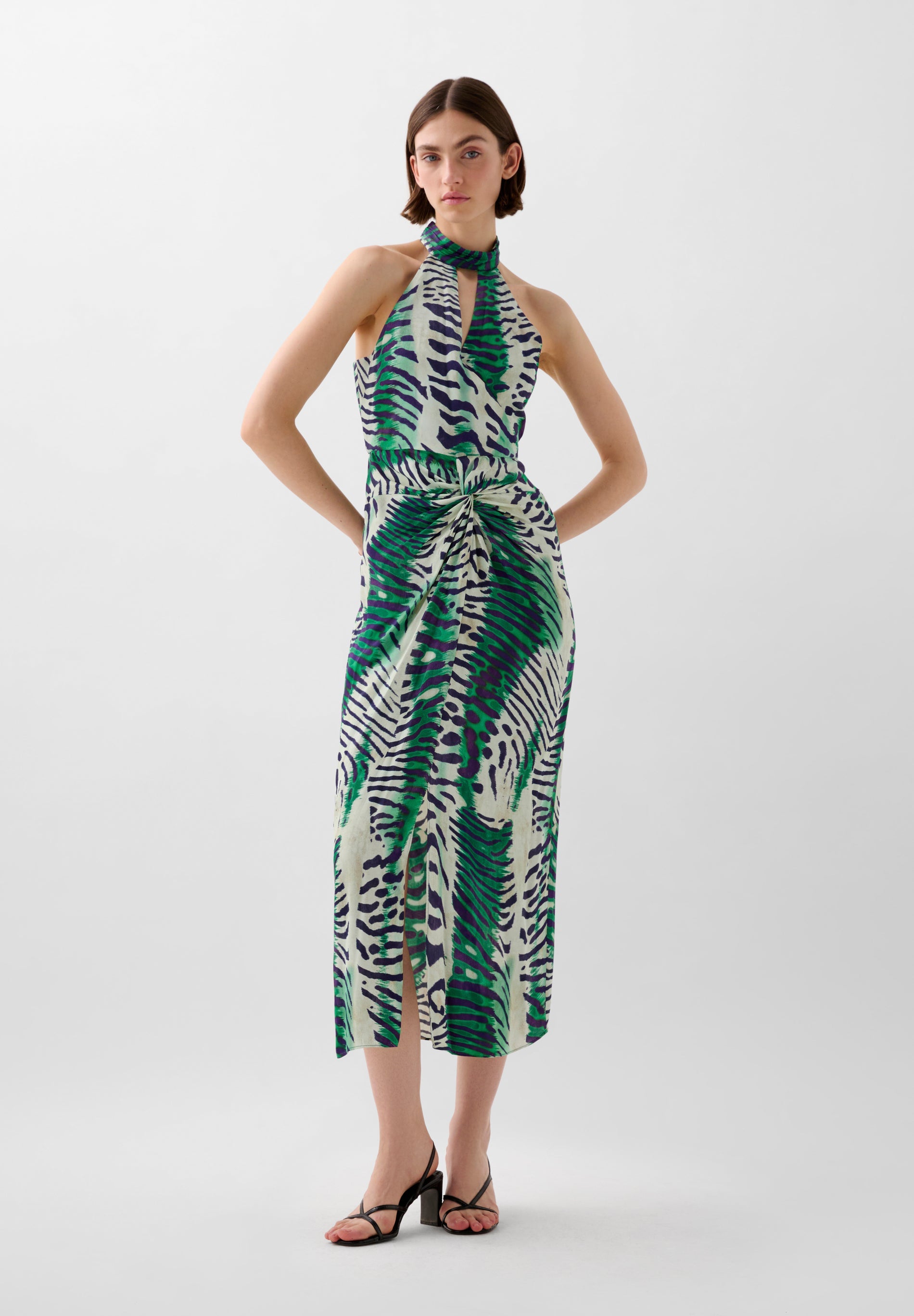 VESTIDO MIDI HALTER DRAPEADO