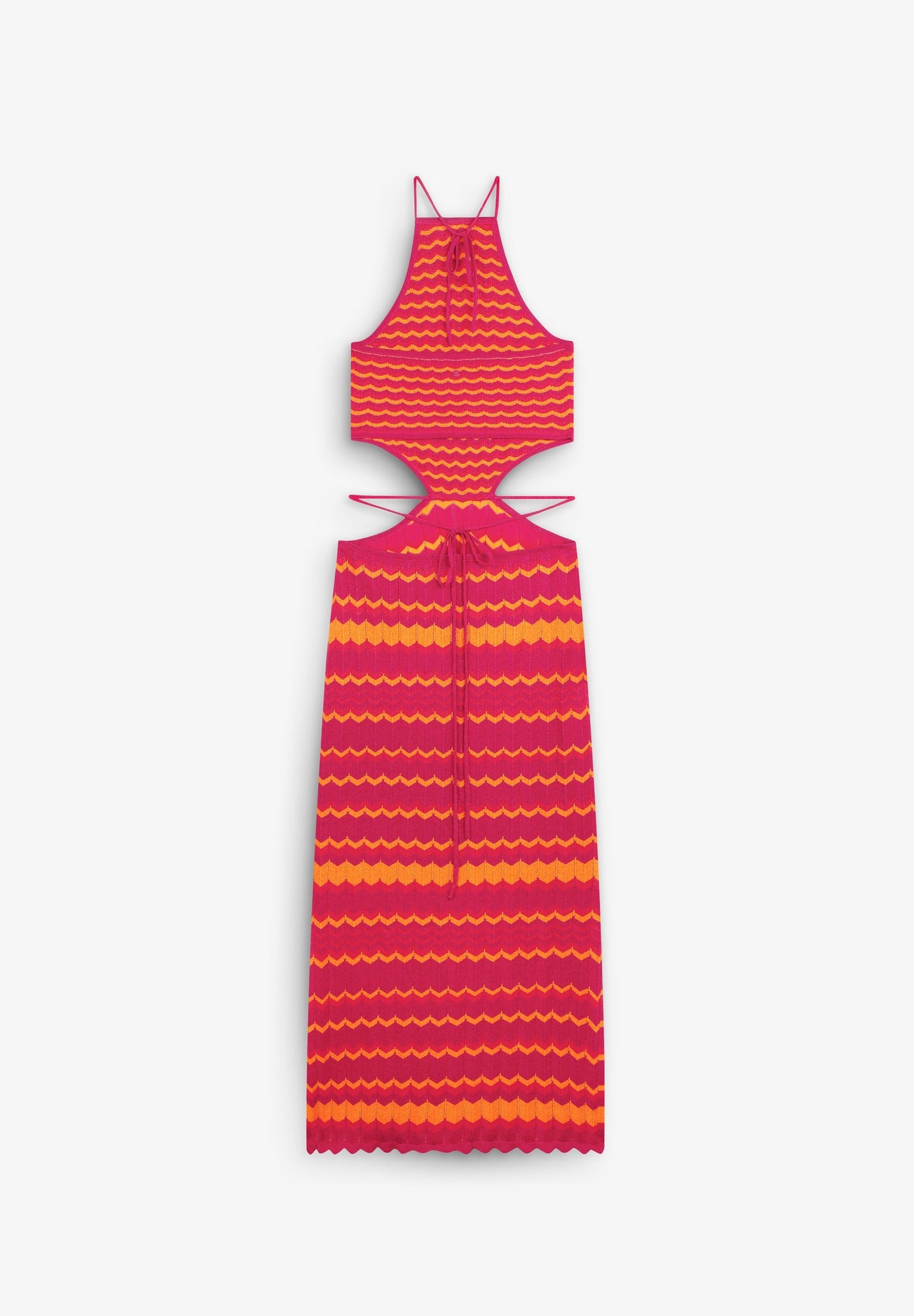 VESTIDO DE MALHA BICOLOR COM ABERTURAS