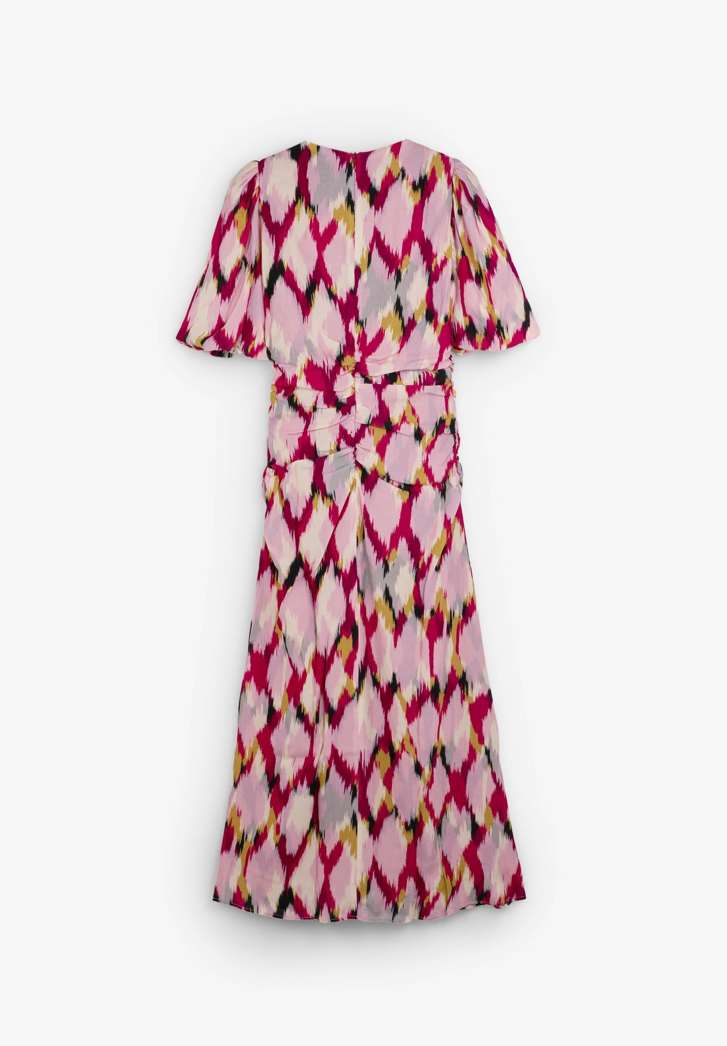 VESTIDO COM PADRÃO E FRANZIDOS
