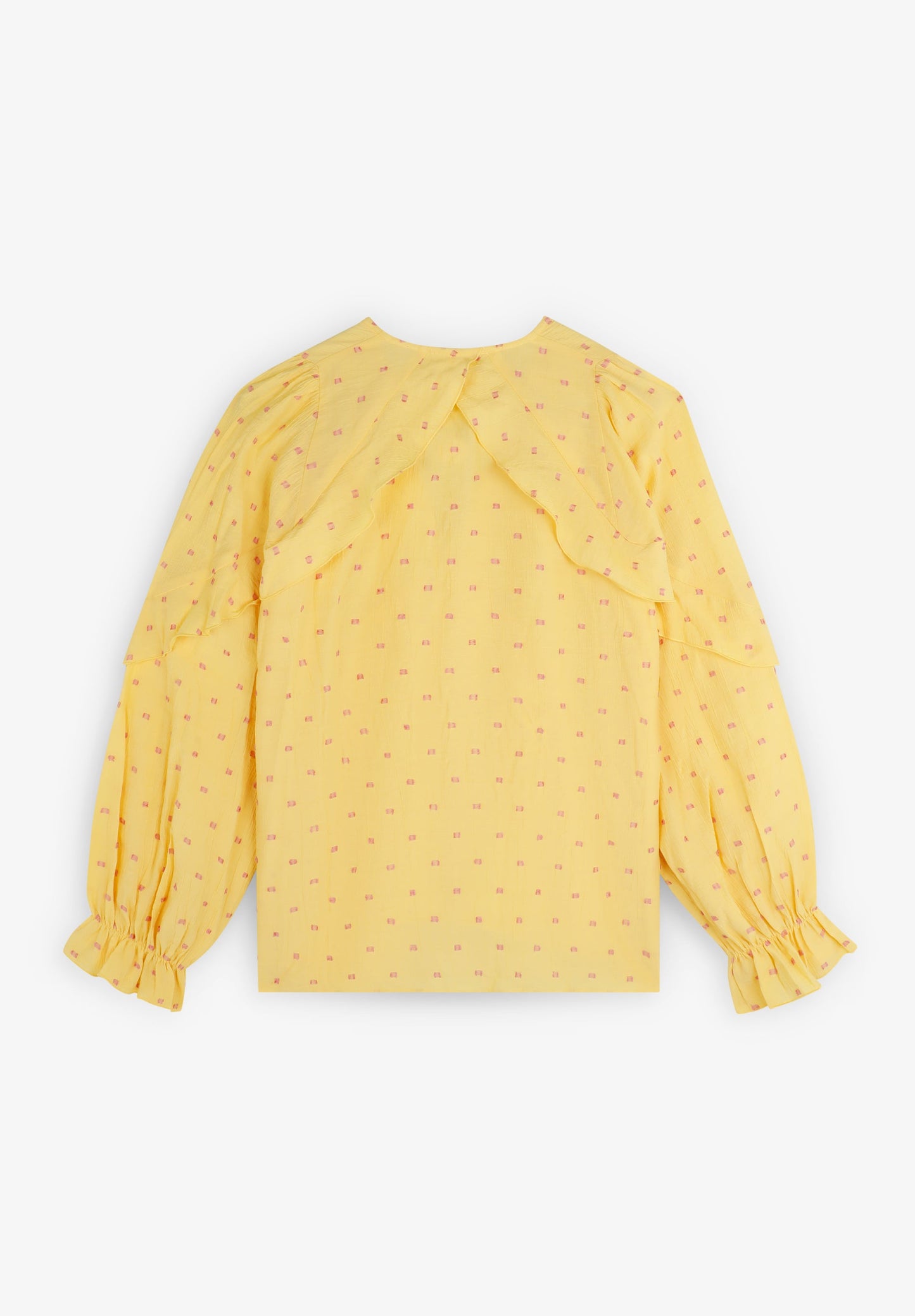 BLUSA COM FOLHOS E PORMENORES DE FIO METALIZADO