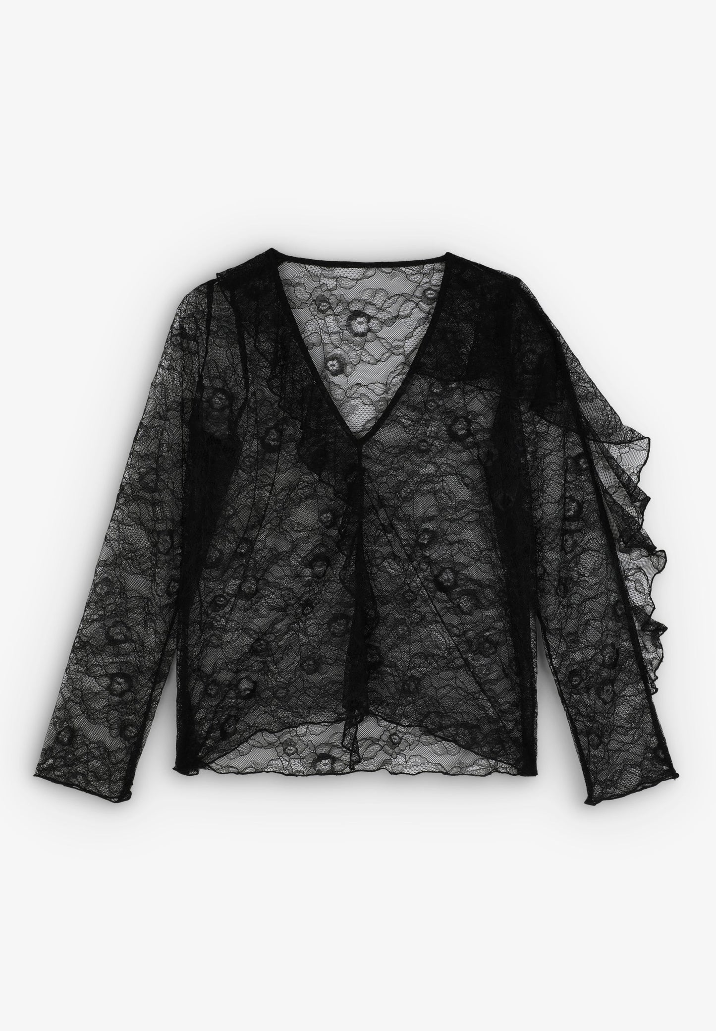 BLUSA EM RENDA COM FOLHOS