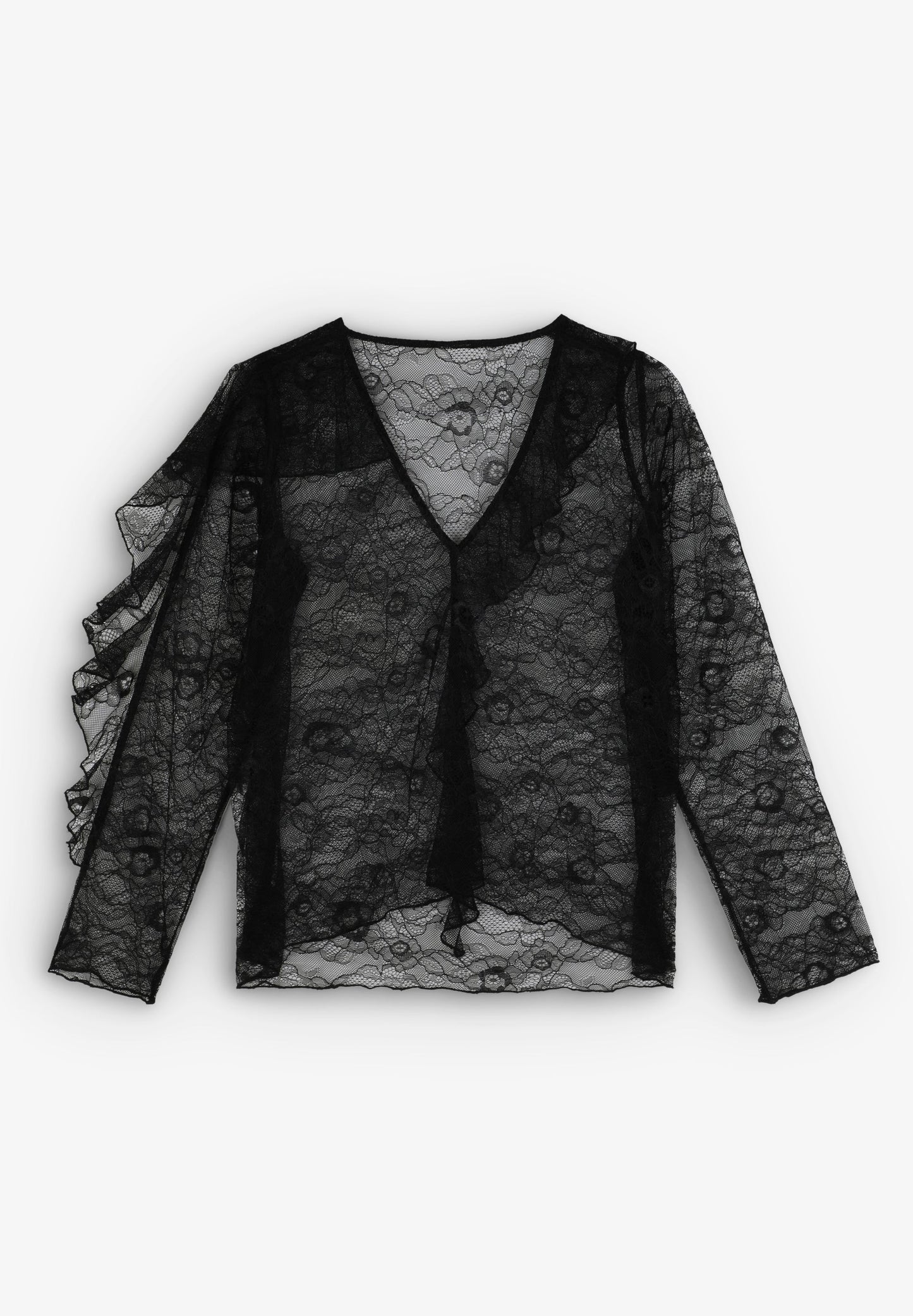 BLUSA EM RENDA COM FOLHOS