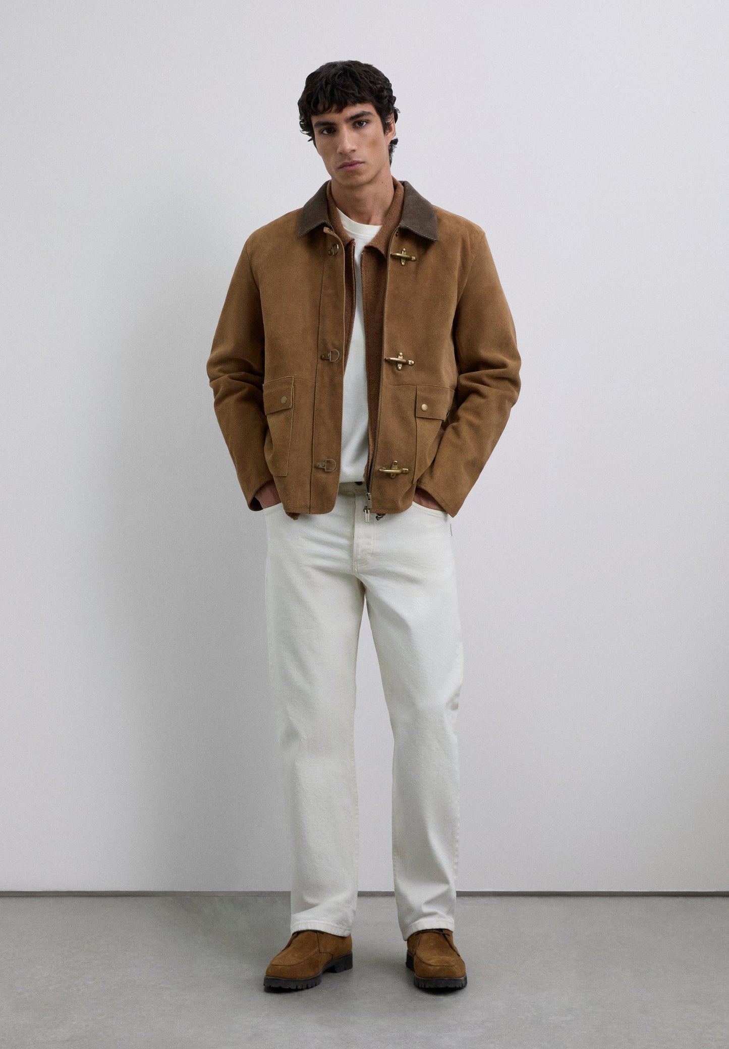 CARDIGAN DE PELE COM GOLA DE BOMBAZINA