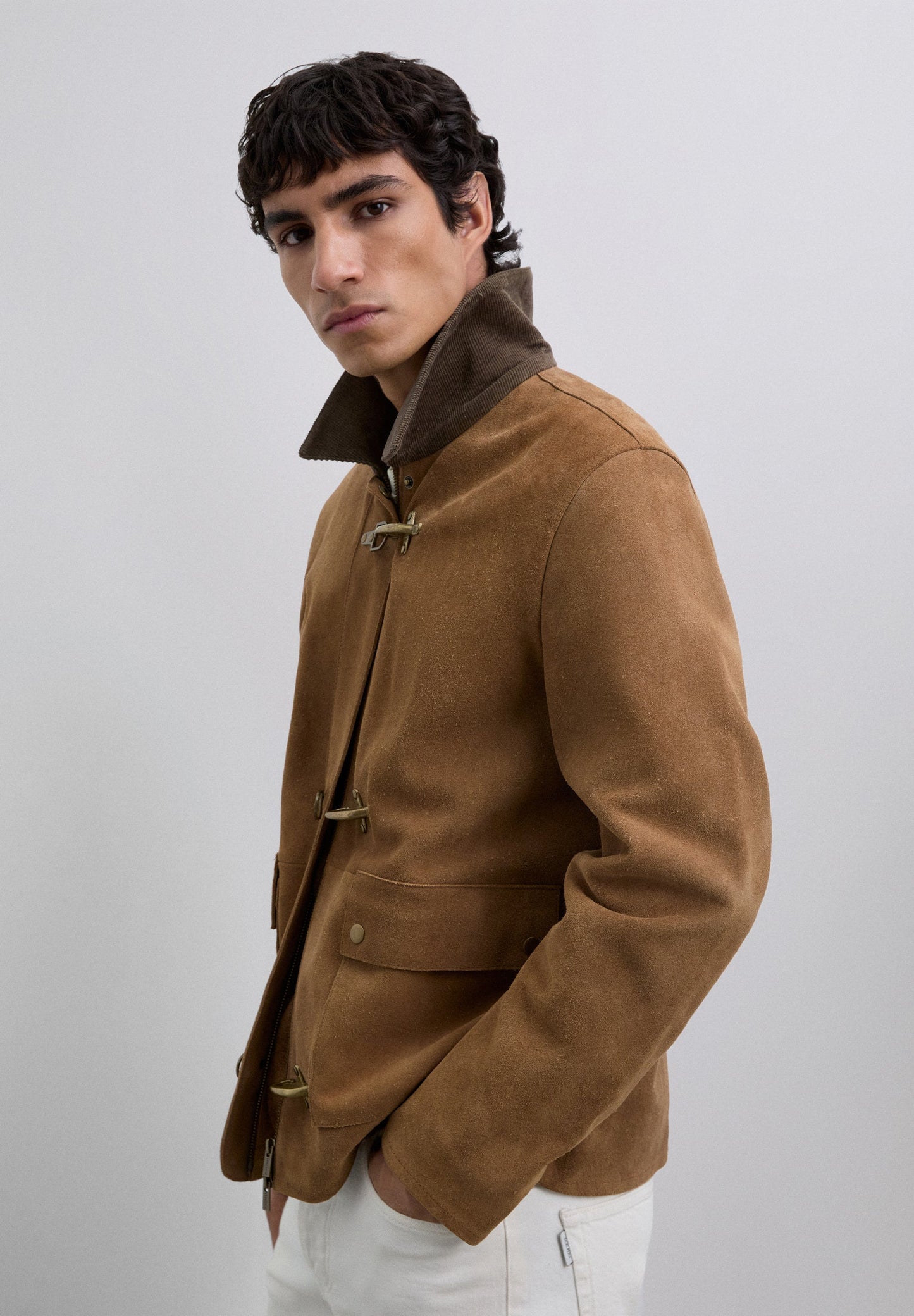 CARDIGAN DE PELE COM GOLA DE BOMBAZINA