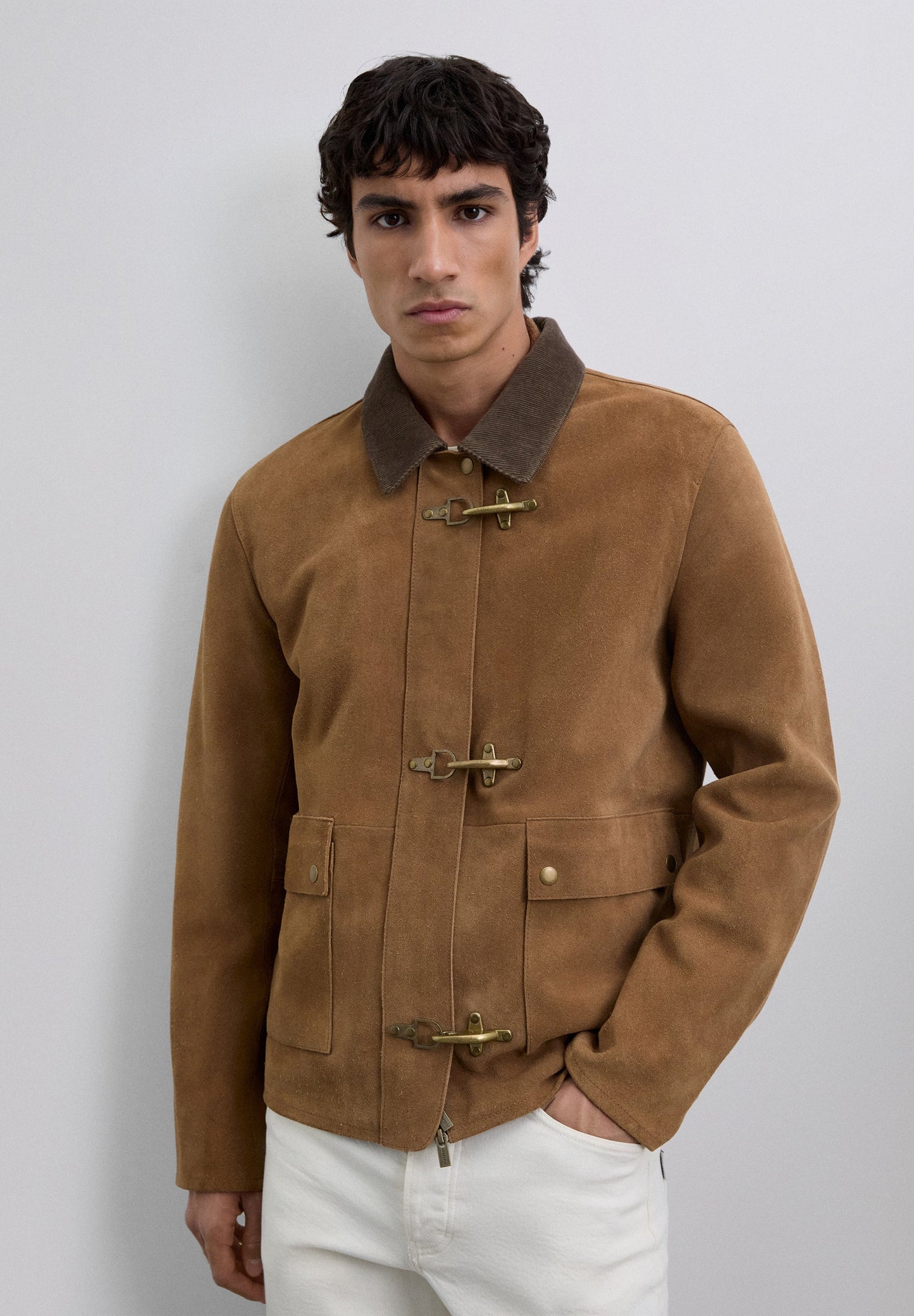 CARDIGAN DE PELE COM GOLA DE BOMBAZINA