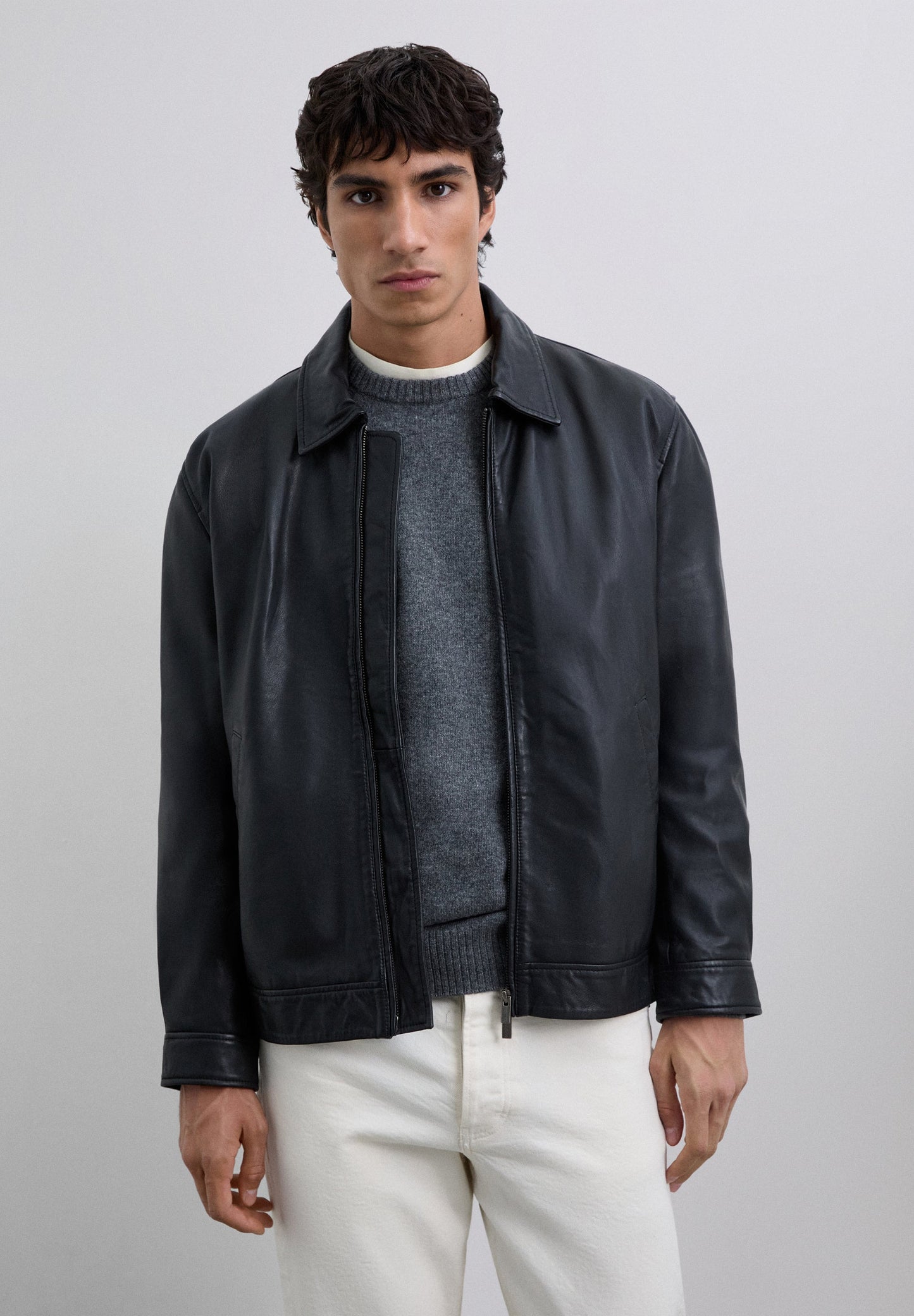 CARDIGAN DE PELE COM GOLA DE CAMISA