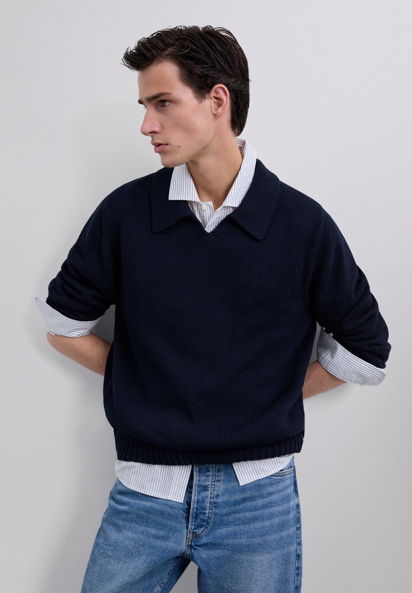 SWEATER CAMISA POLO EM MALHA DE ALGODÃO