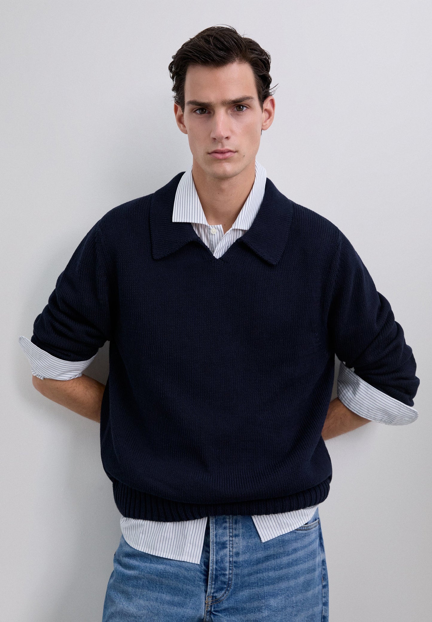 SWEATER CAMISA POLO EM MALHA DE ALGODÃO