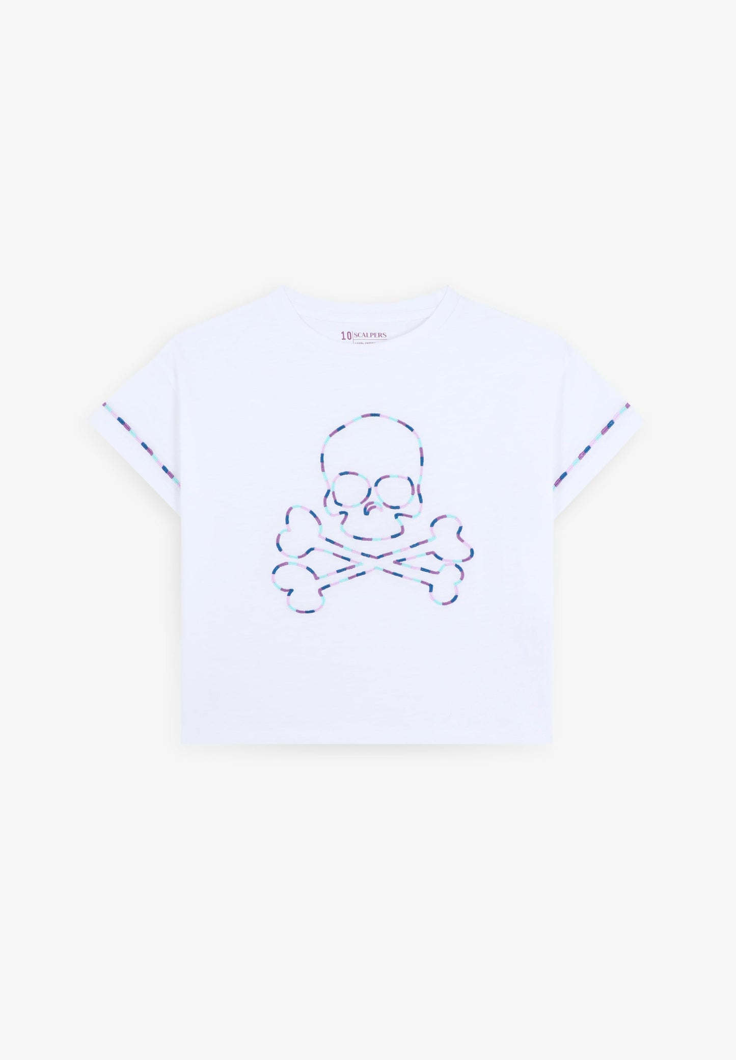 T-SHIRT COM BORDADO TRICOLOR DE SKULL