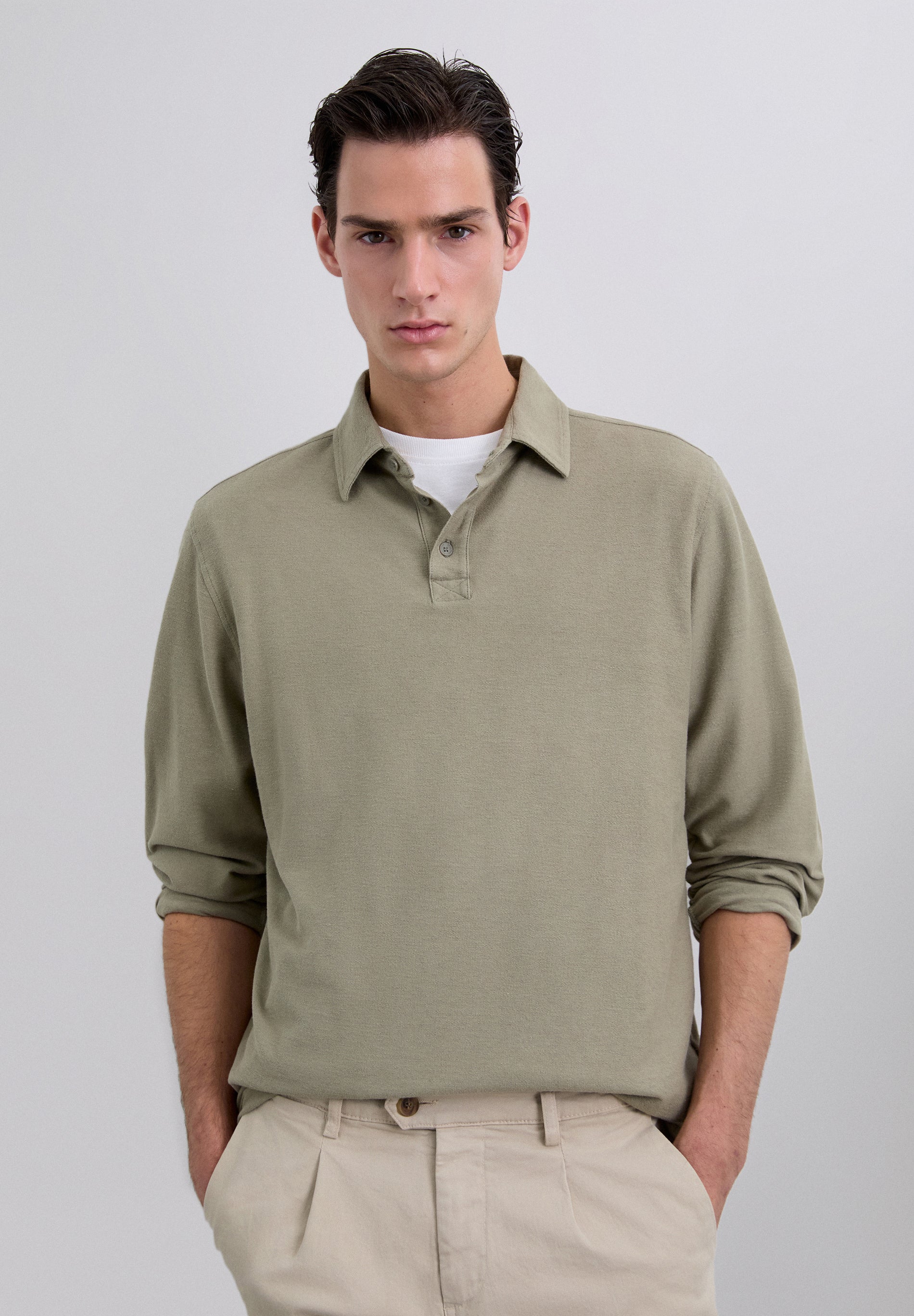 CAMISA POLO DE MANGA COMPRIDA EM MALHA