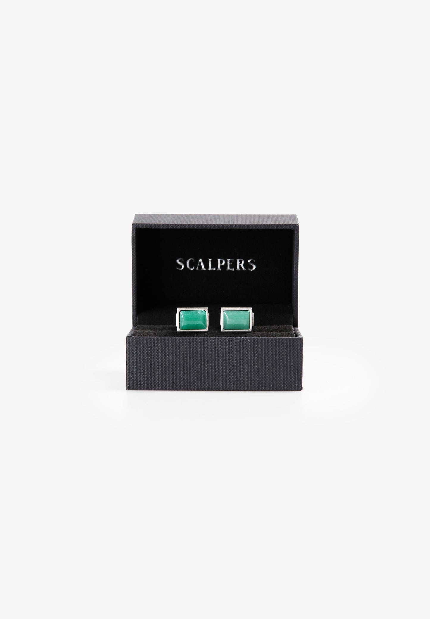 BOTÕES DE PUNHO PRATEADOS COM PEDRA NATURAL