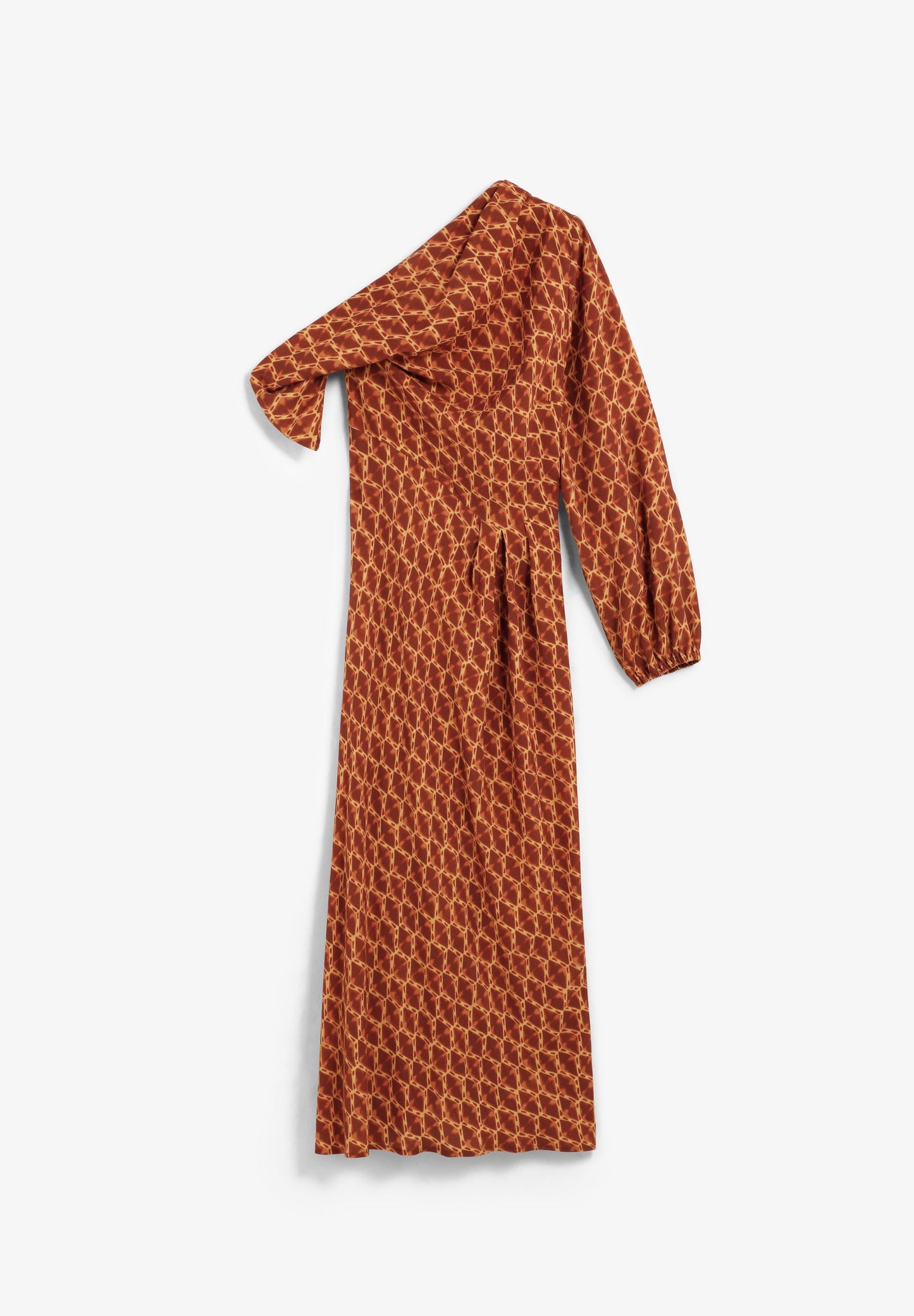 VESTIDO COM PADRÃO E DECOTE ASSIMÉTRICO