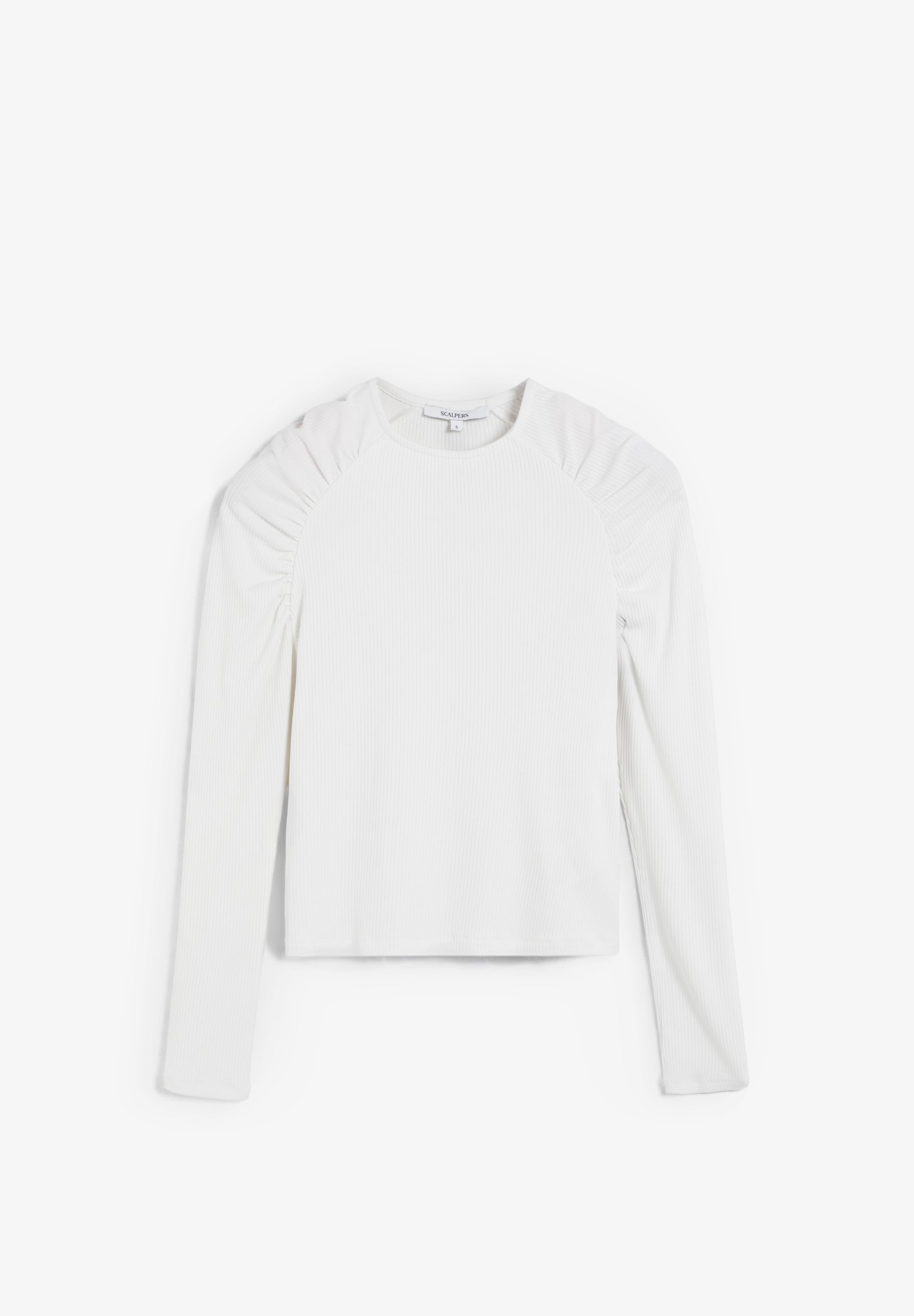 T-SHIRT CANELADA FRANZIDA NO OMBRO