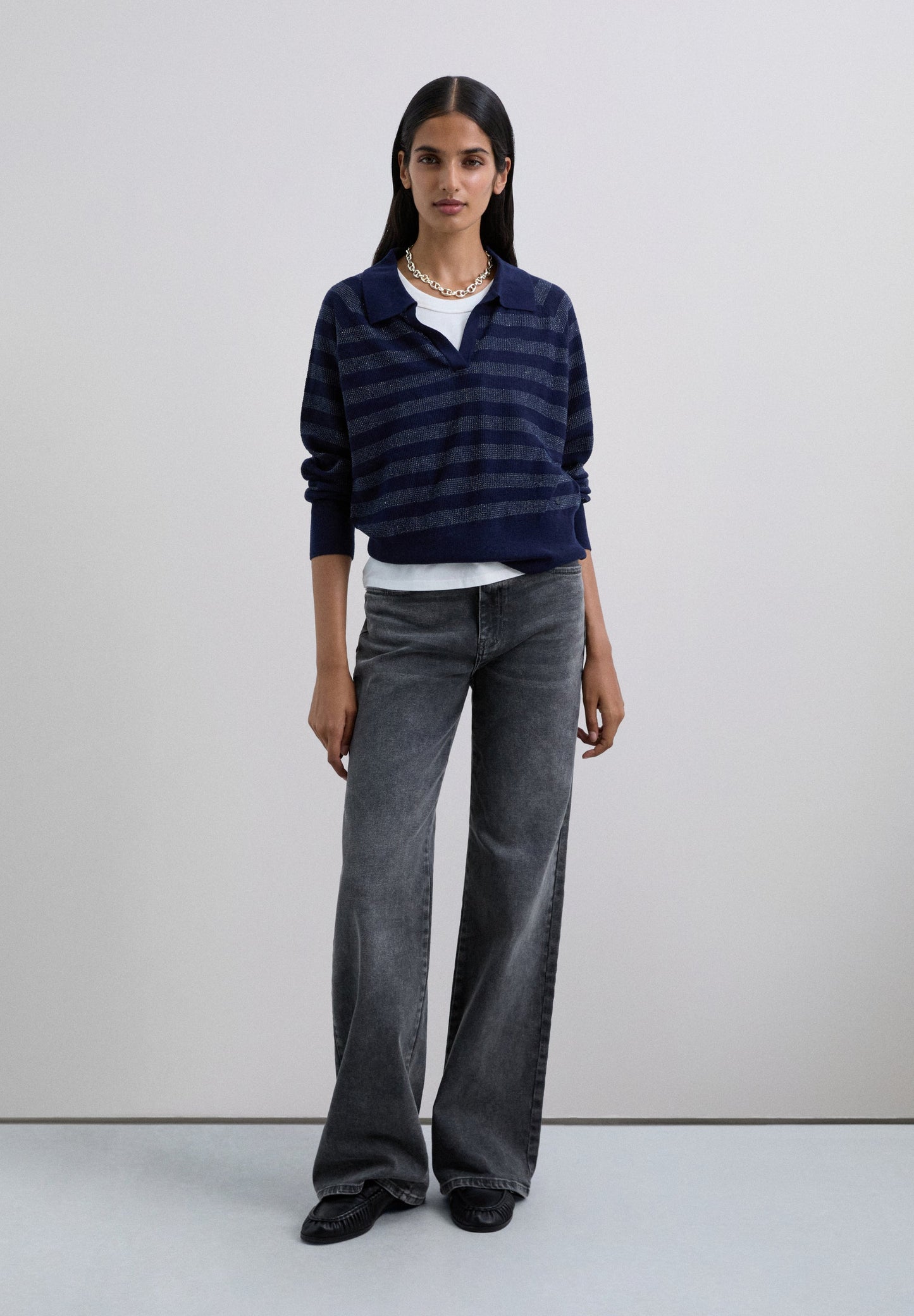 SWEATER CAMISA POLO ÀS RISCAS METALIZADA