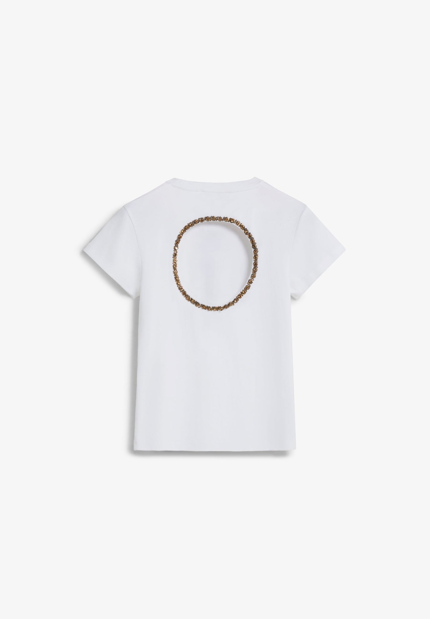 T-SHIRT COM ABERTURA DE PORMENOR DE PEDRARIA