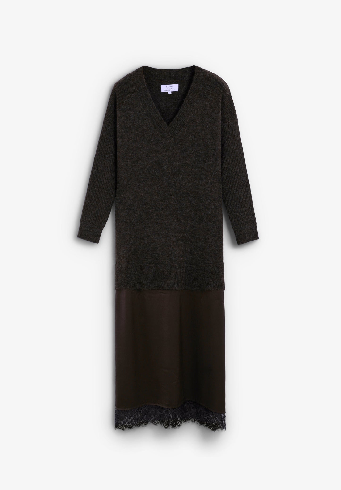 VESTIDO MIDI DE MALHA E PORMENOR RENDADO