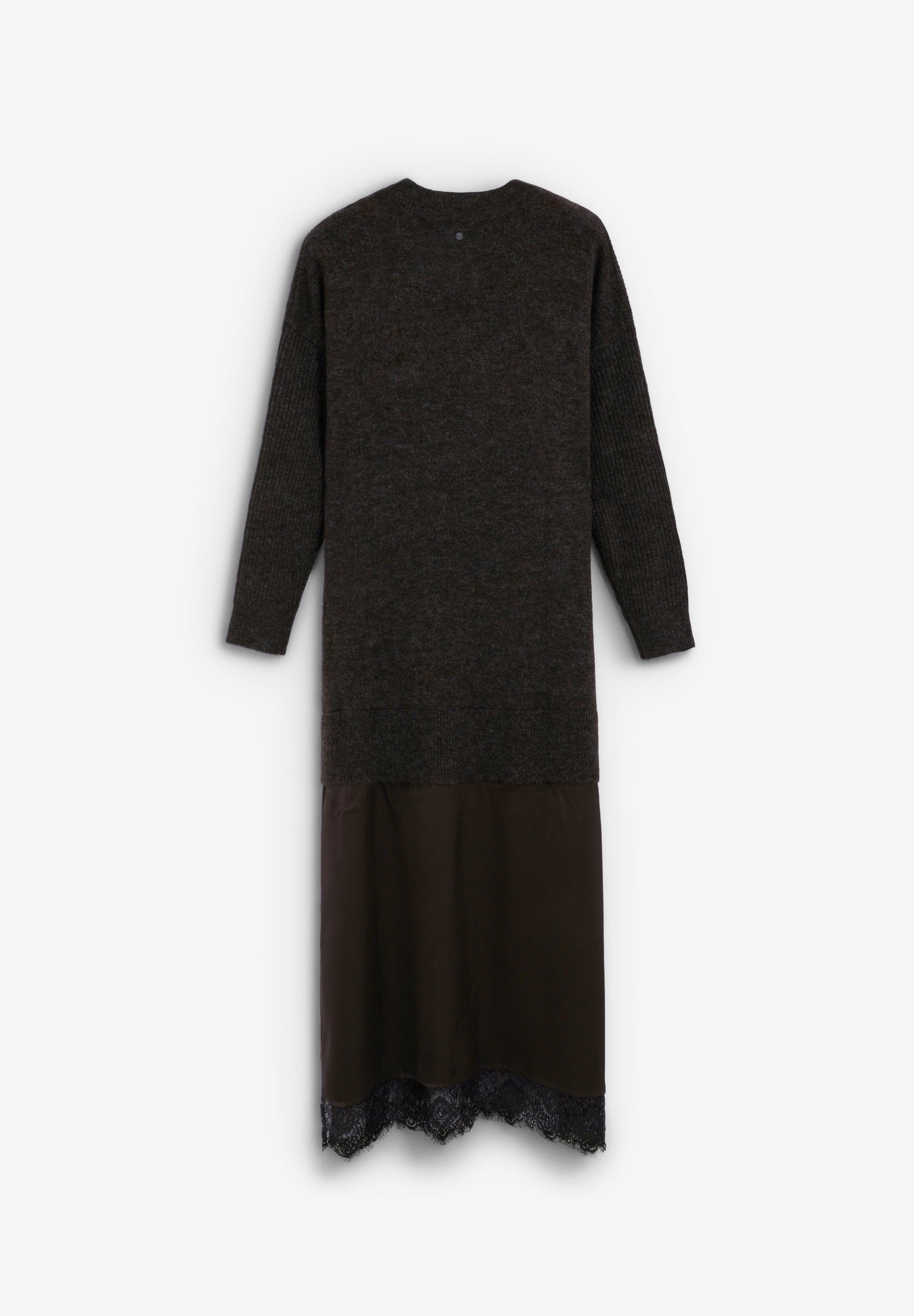 VESTIDO MIDI DE MALHA E PORMENOR RENDADO