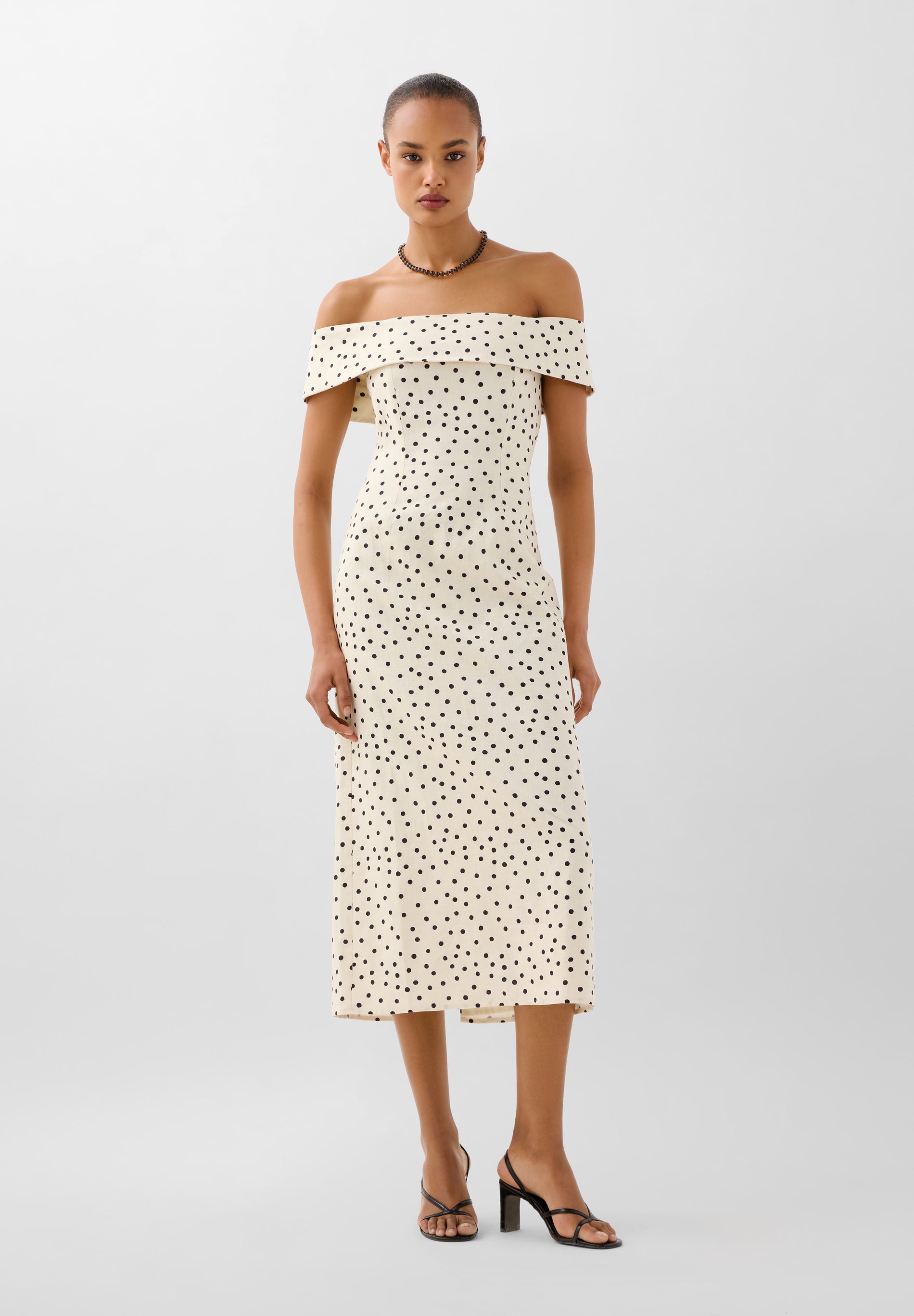 VESTIDO DE LINHO COM BOLINHAS MIDI
