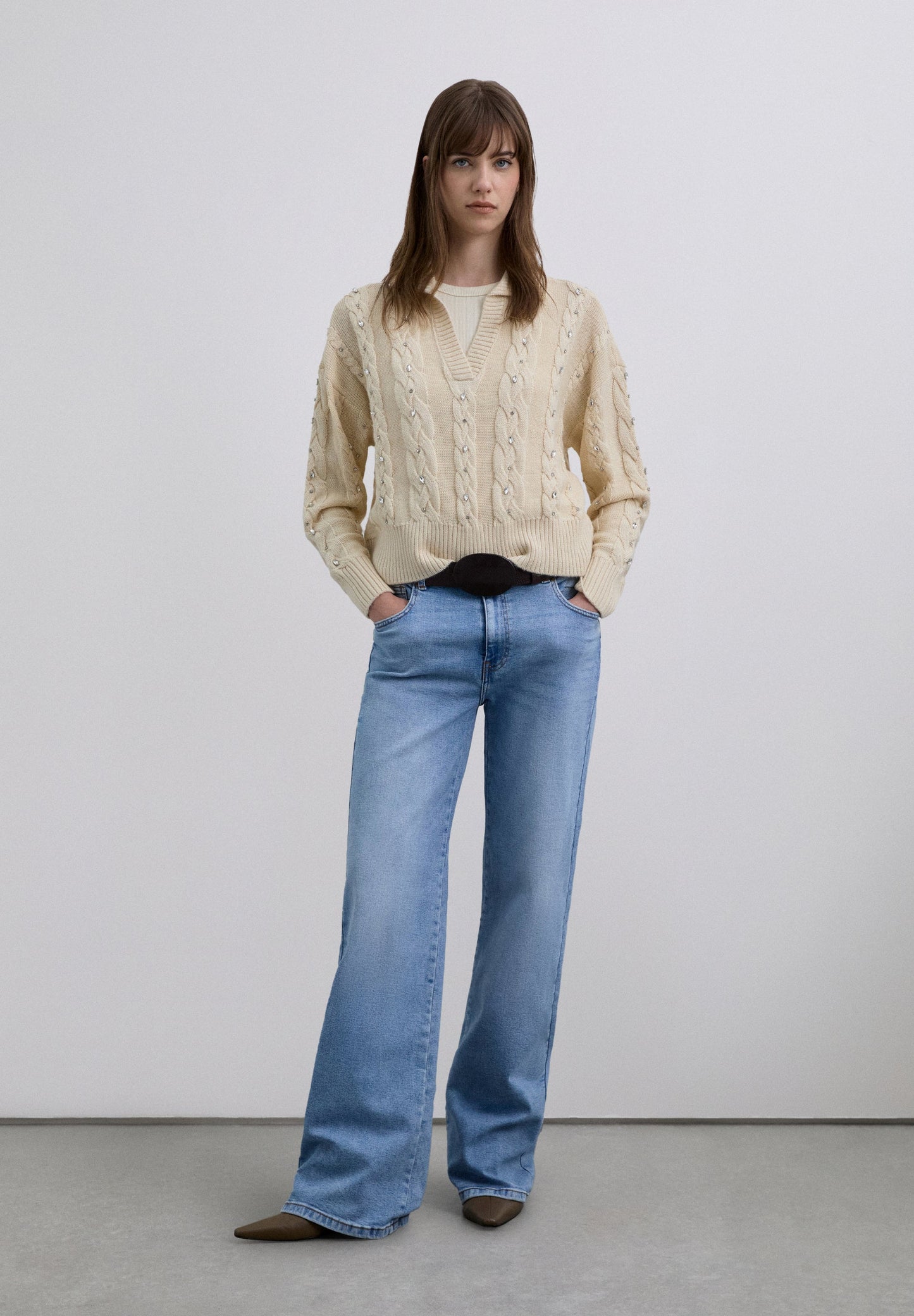 SWEATER CAMISA POLO MALHA DE CABO COM STRASS