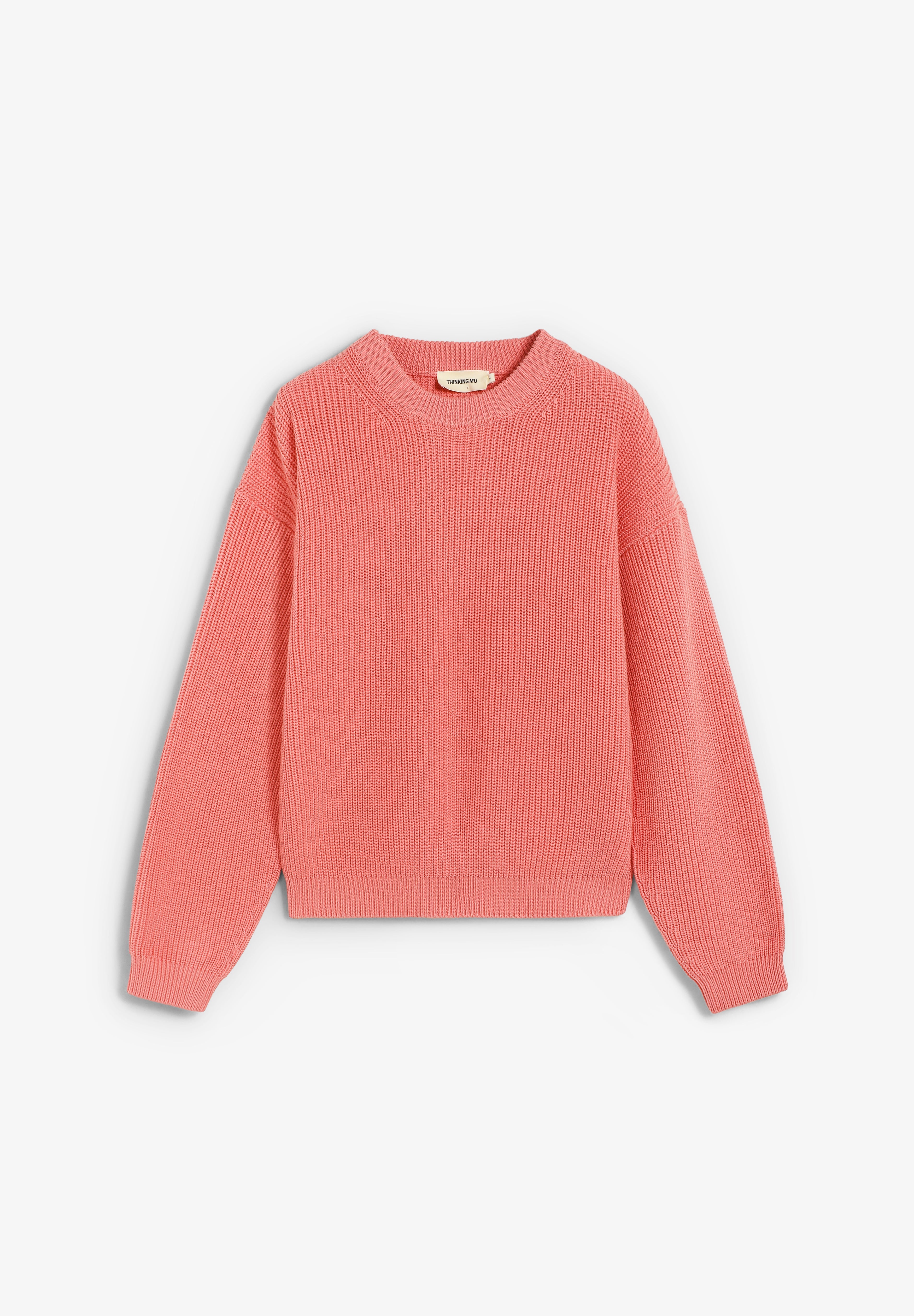 THINKING MU | CORAL PINK CARMEN KNITTED SWEATER