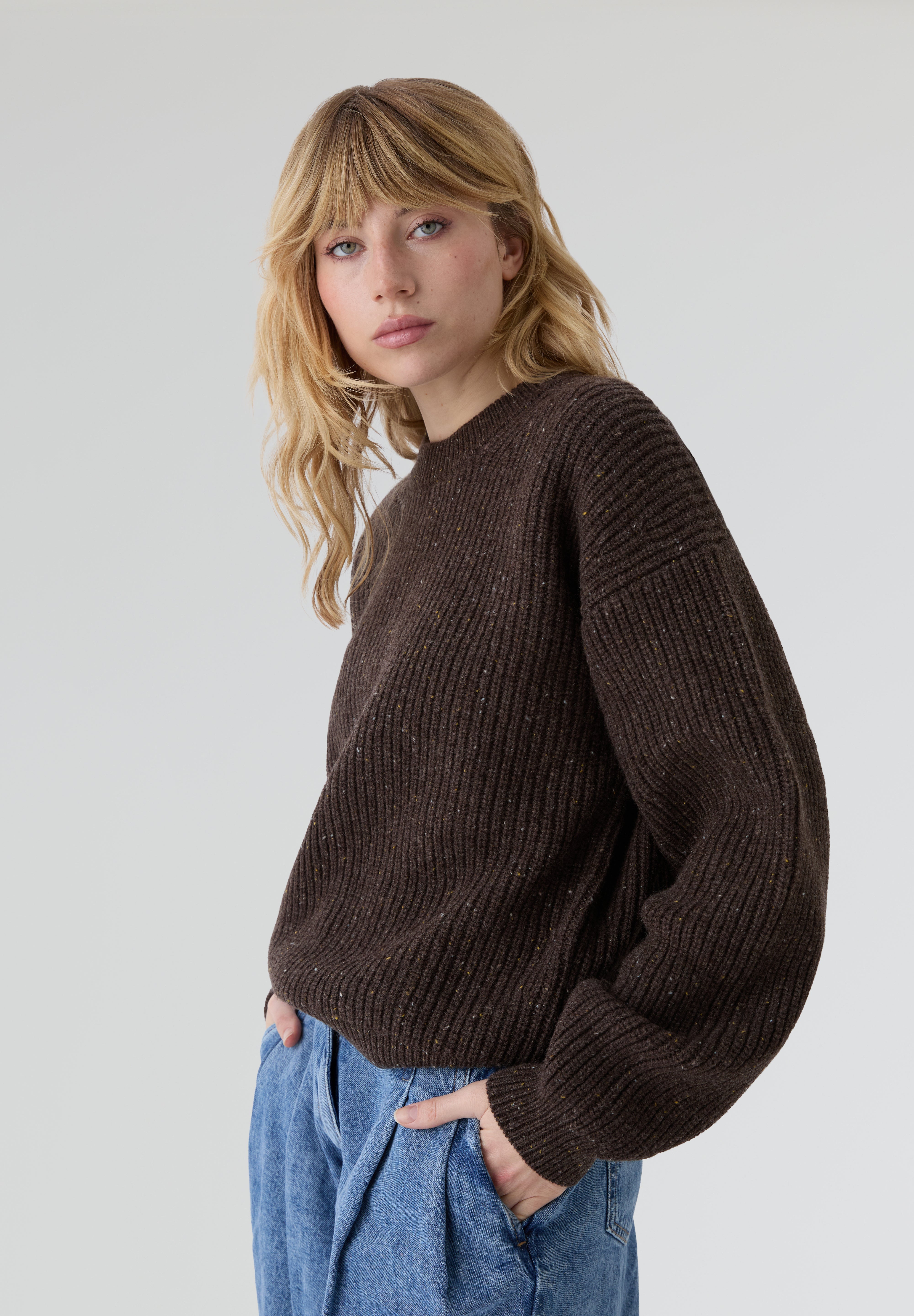 THINKING MU | BROWN CARMEN KNITTED SWEATER