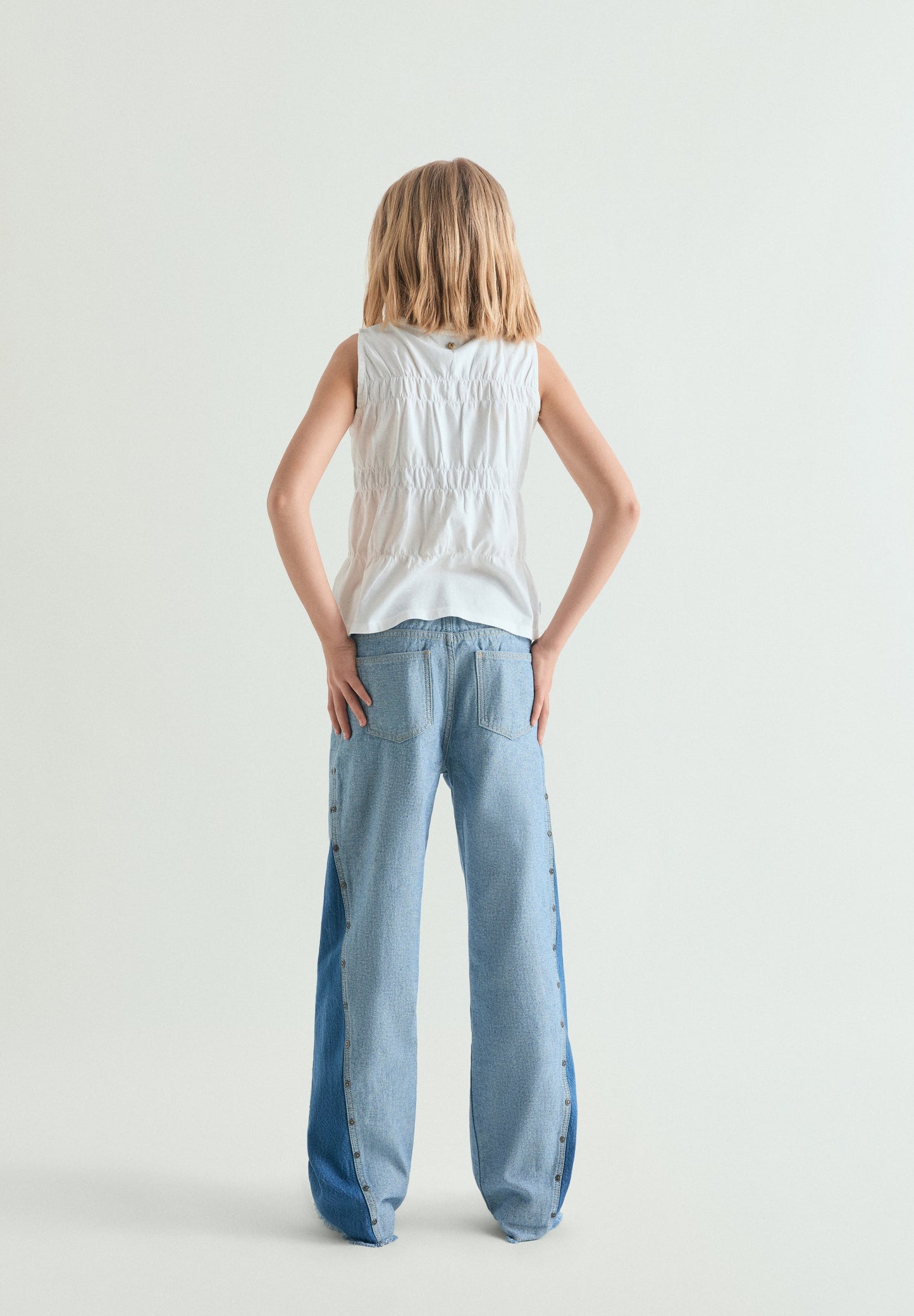 CALÇAS DENIM WIDE LEG BICOLOR