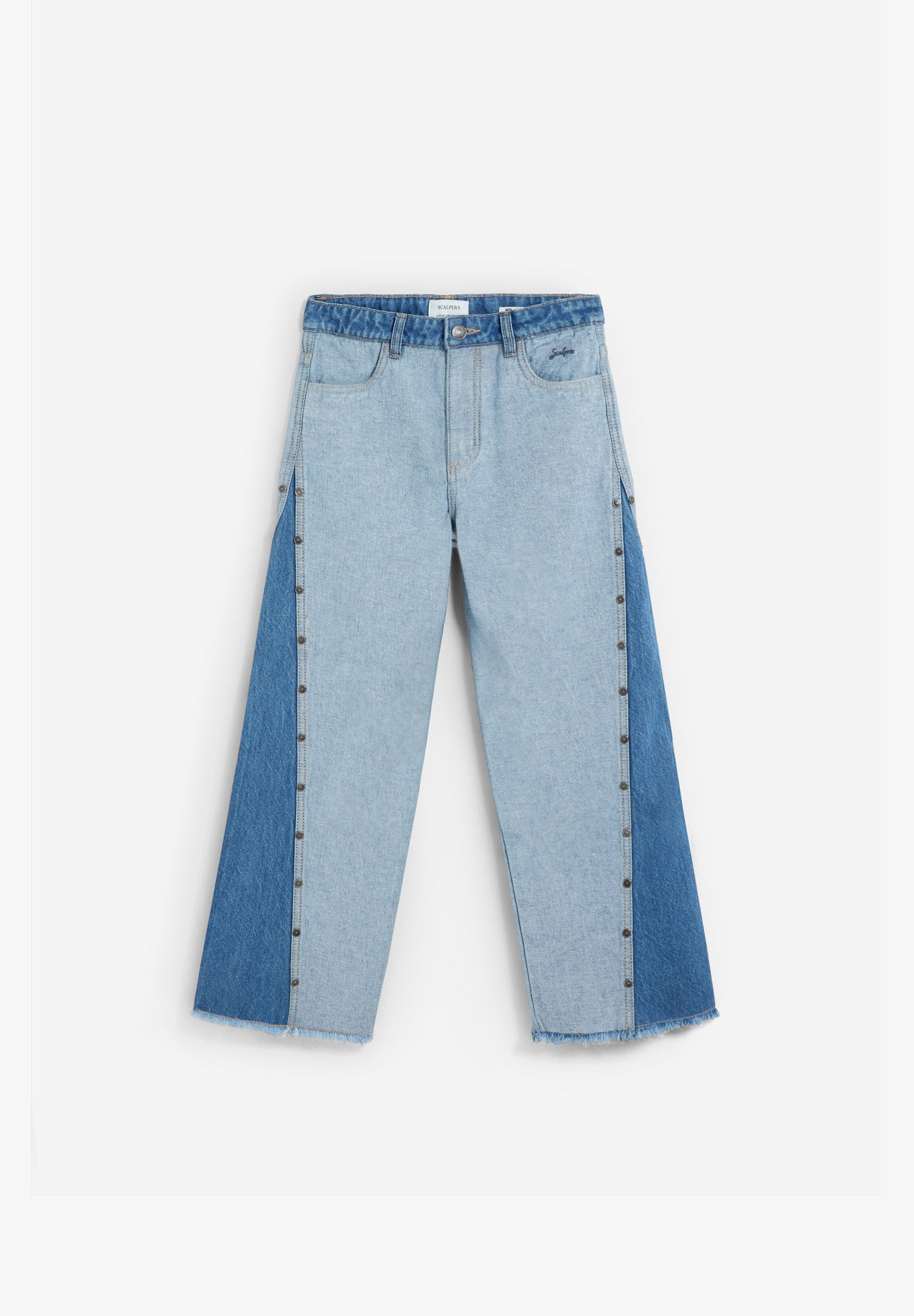 CALÇAS DENIM WIDE LEG BICOLOR