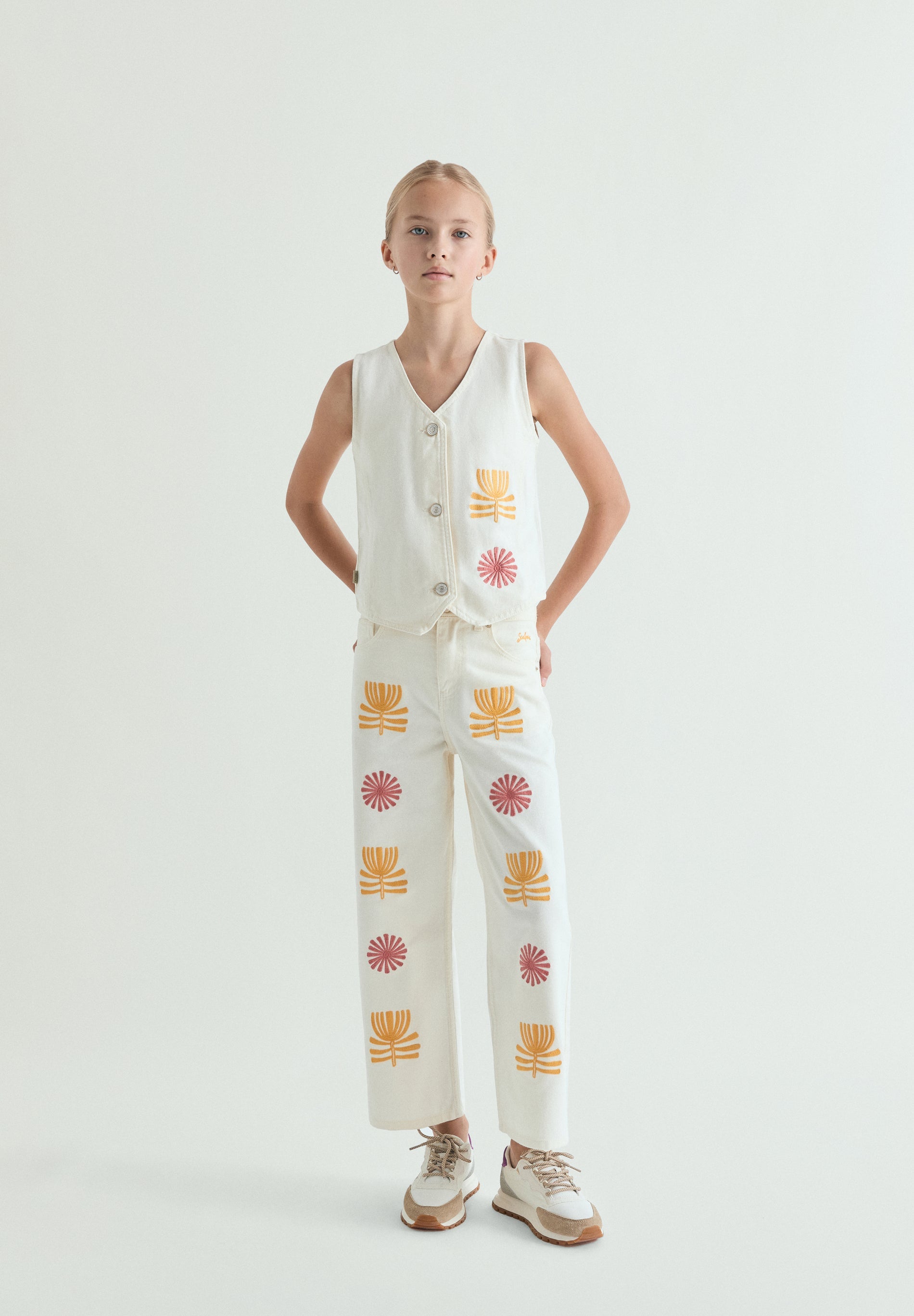 JEANS CULOTTES COM BORDADOS