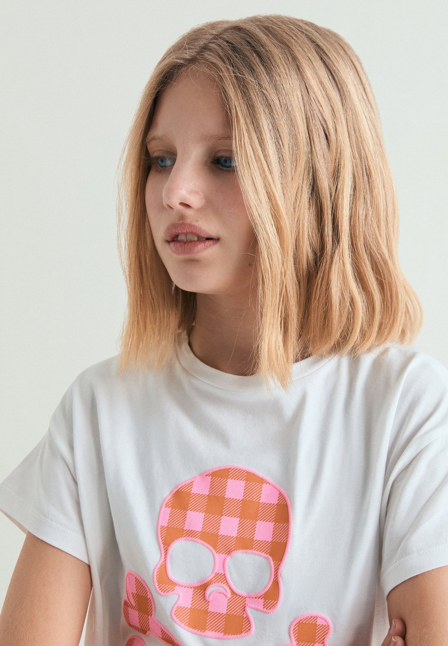 T-SHIRT COM SKULL VICHY