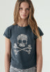 T-SHIRT COM SKULL EM ESTAMPADO ANIMAL