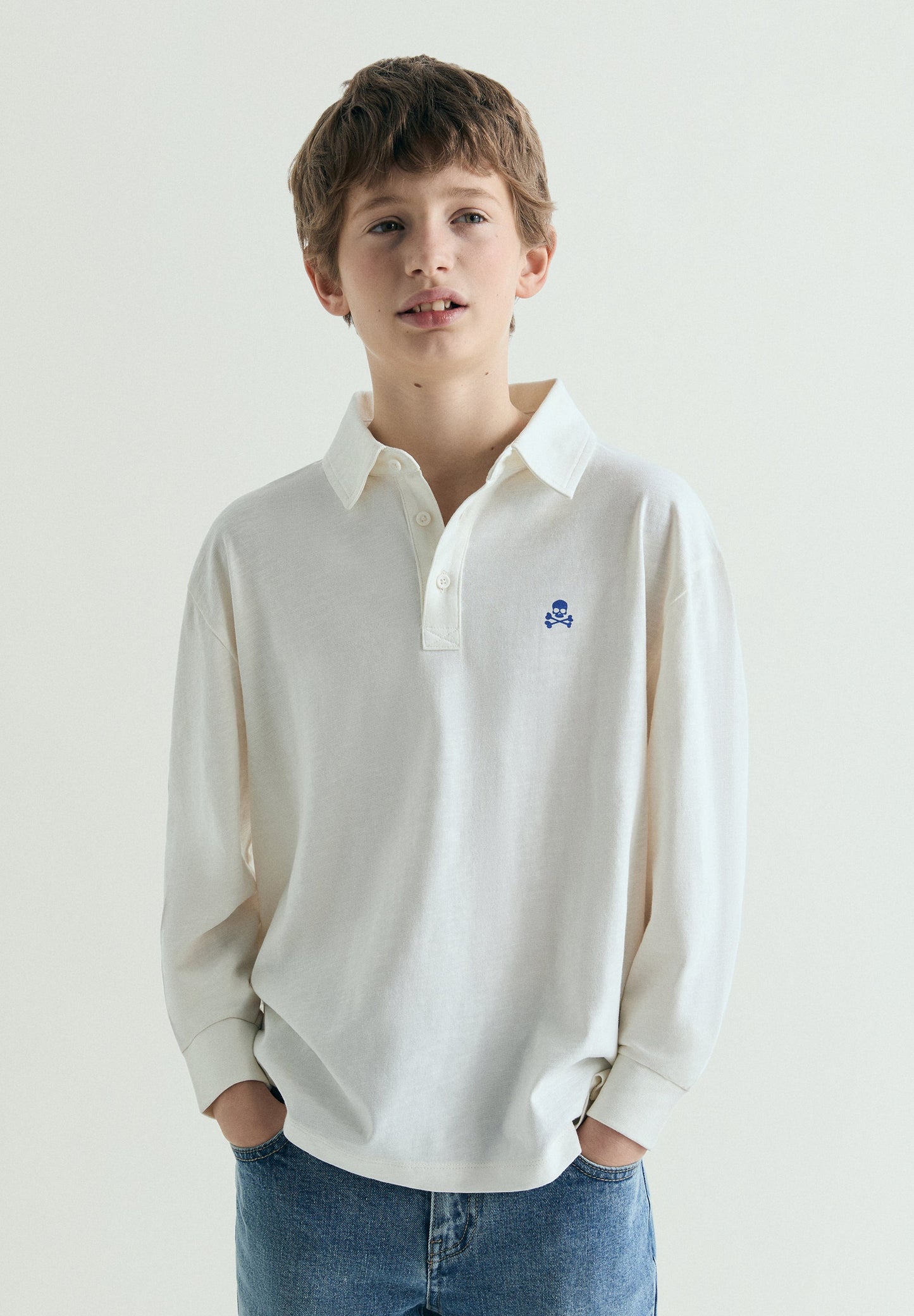 CAMISA POLO MANGA COMPRIDA COM PADRÃO EM CONTRASTE
