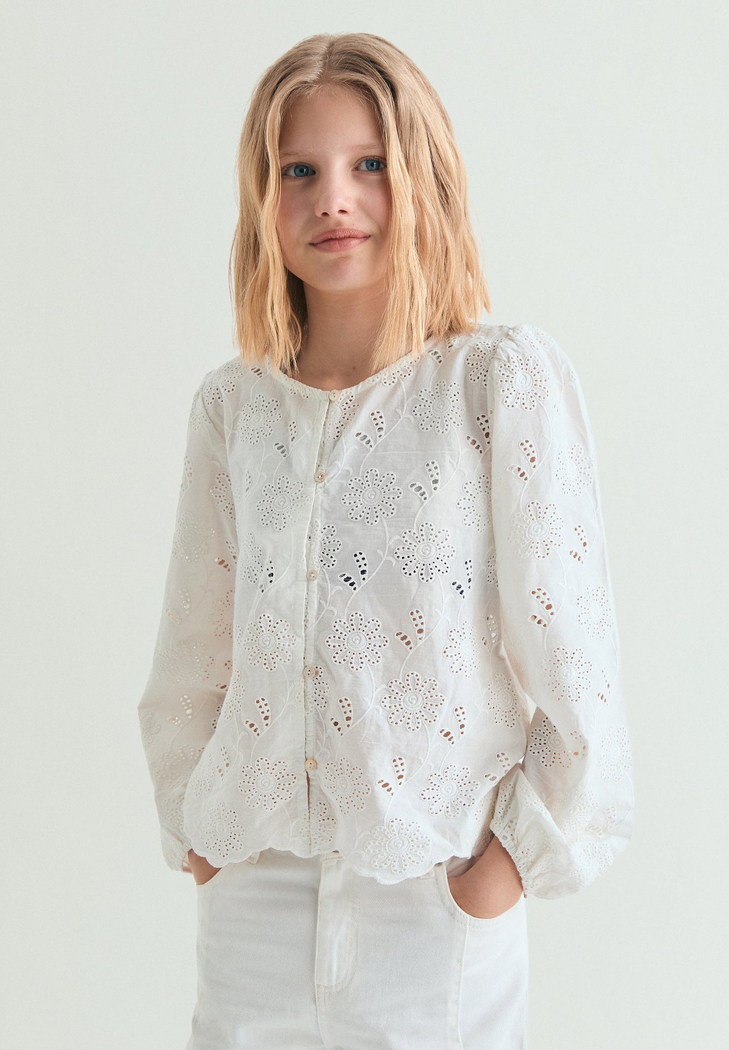 SCPOPLIN EMB BLOUSE GIRLS