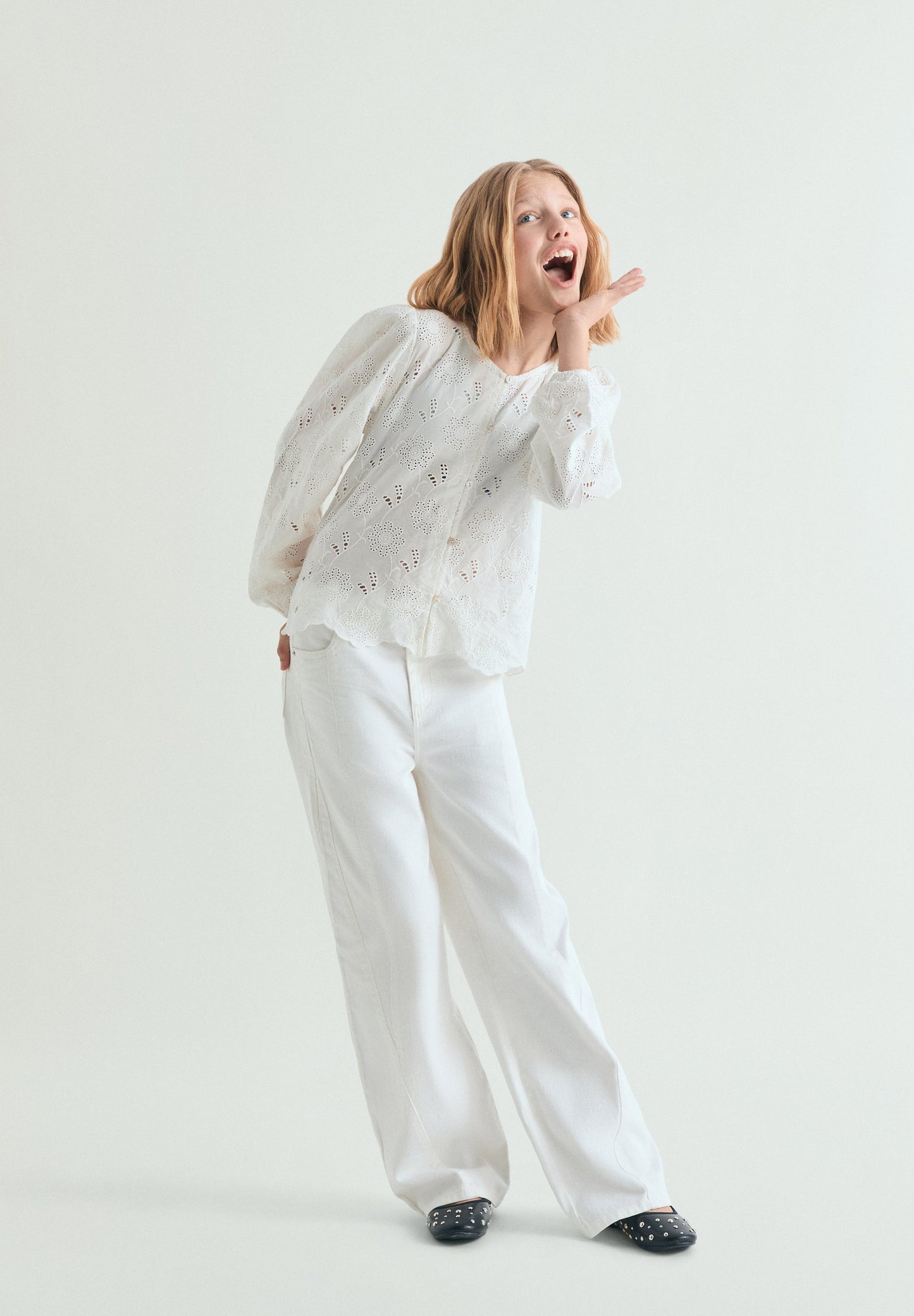 SCPOPLIN EMB BLOUSE GIRLS