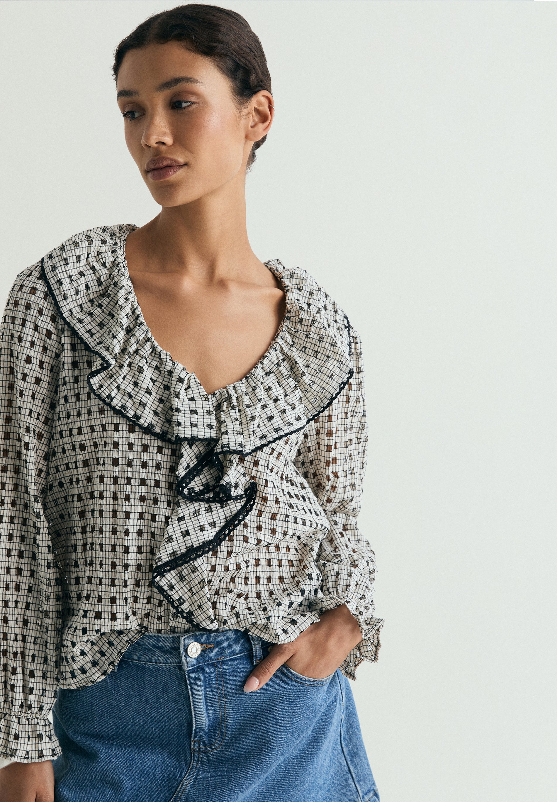 BLUSA DE ALGODÃO XADREZ COM FOLHO