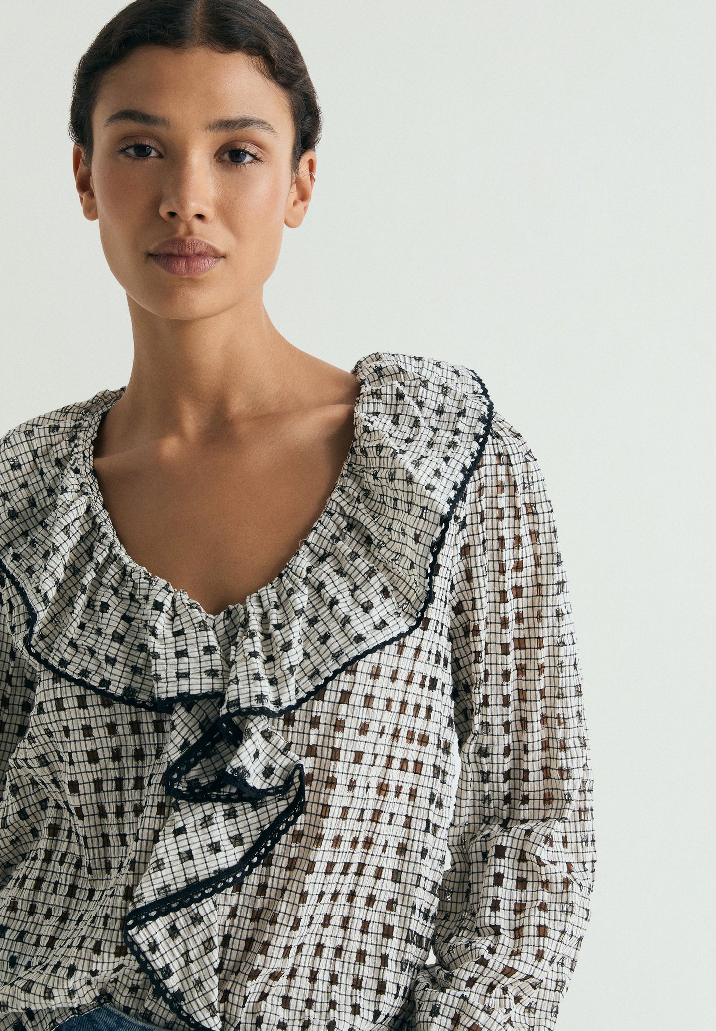 BLUSA DE ALGODÃO XADREZ COM FOLHO