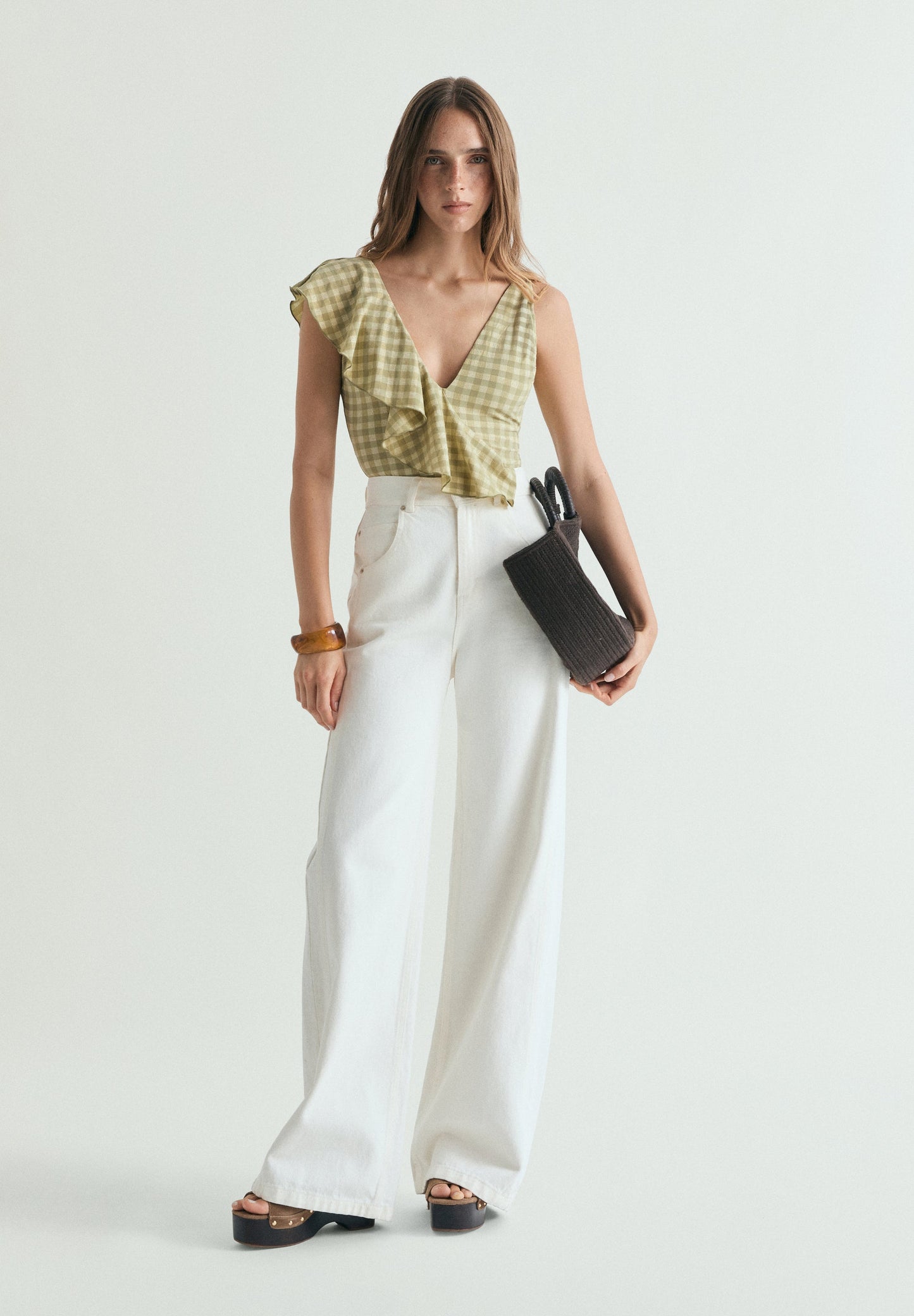 FATO DE BANHO VICHY COM FOLHO