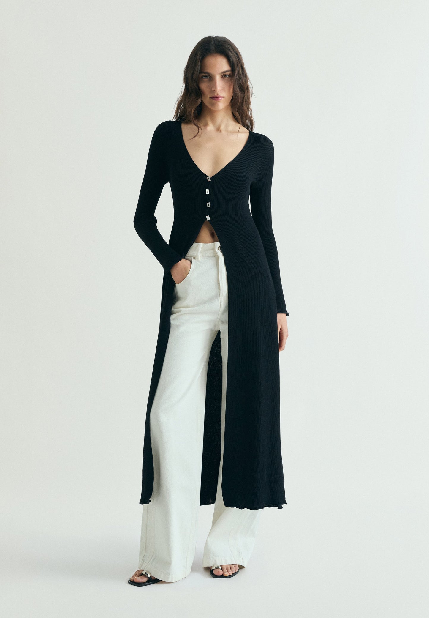 CARDIGAN COMPRIDO DE MALHA CANELADA