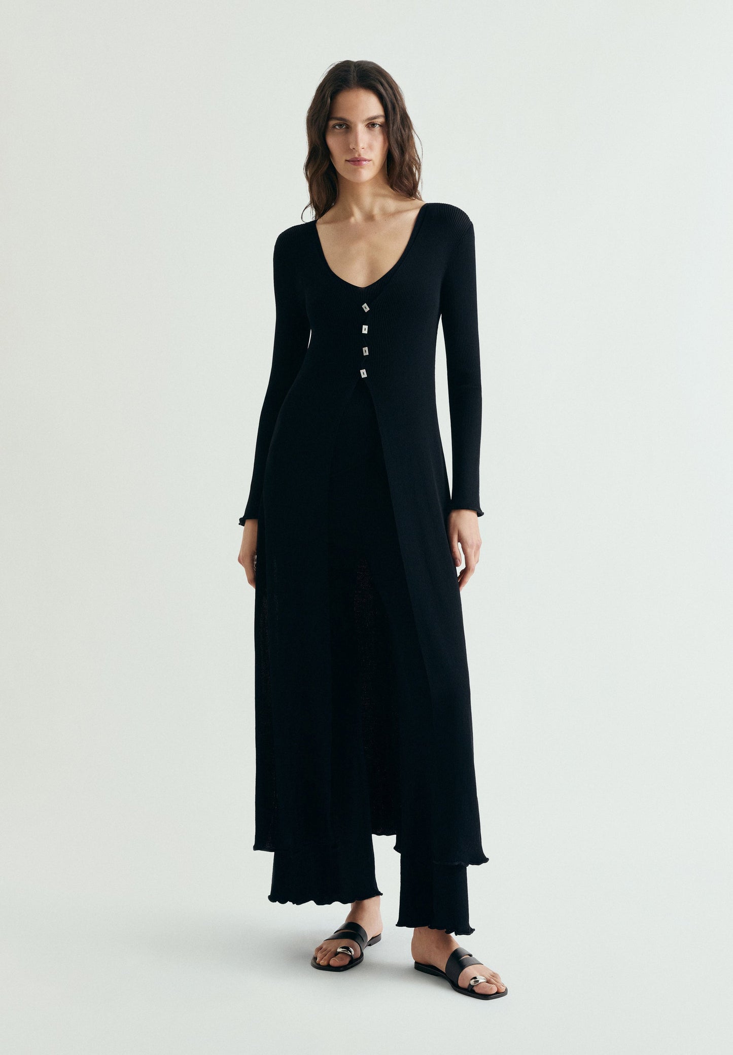 CARDIGAN COMPRIDO DE MALHA CANELADA
