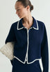 CARDIGAN DE MALHA FINA EM CONTRASTE