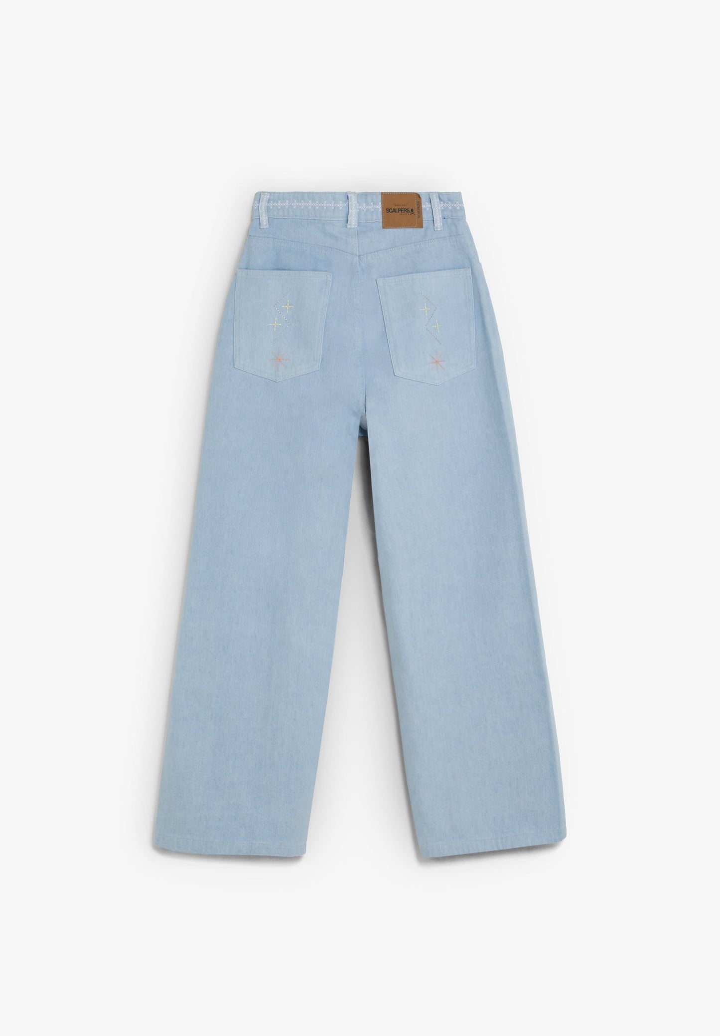 CALÇAS DENIM WIDE LEG COM BORDADOS